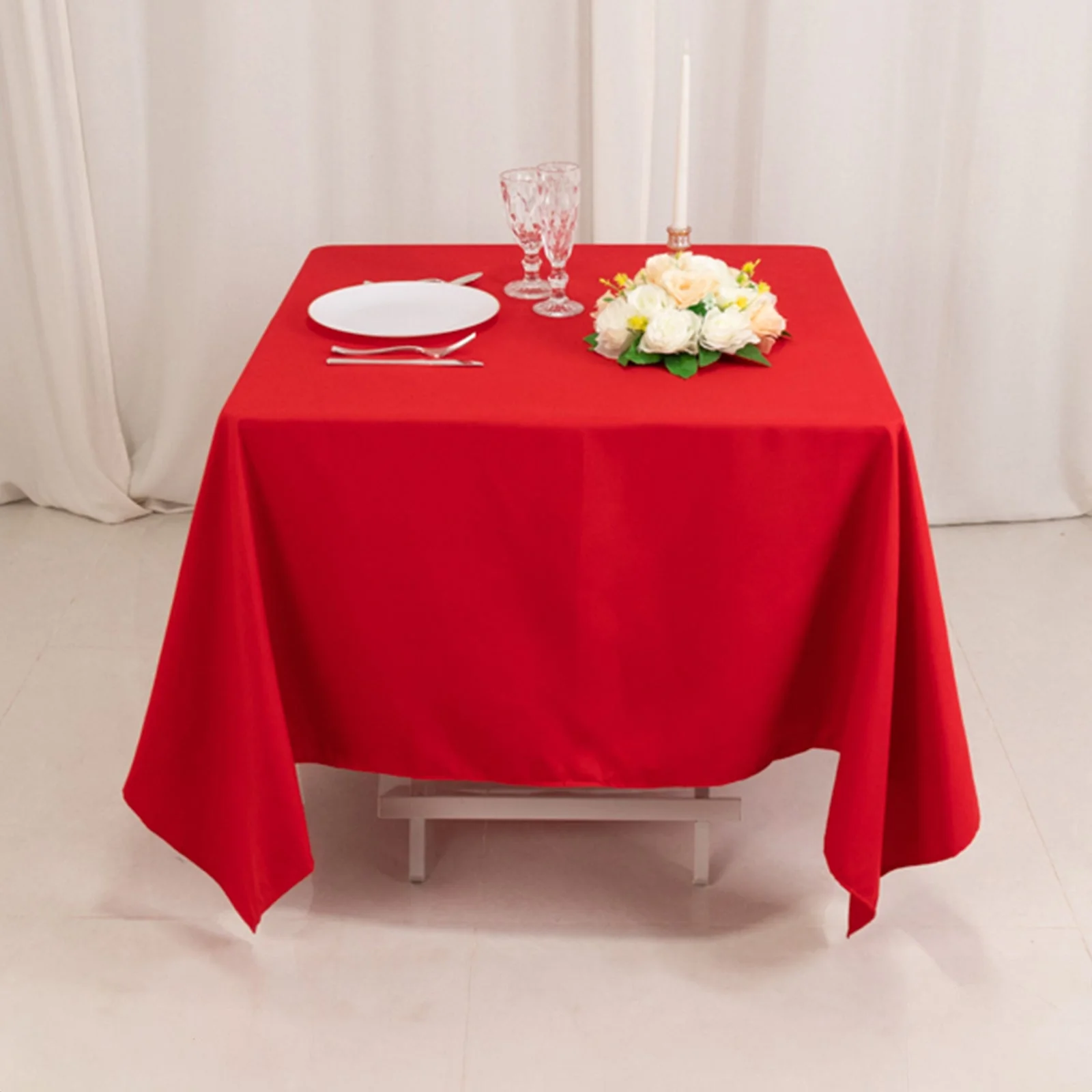 Cotton Blend Square Tablecloth 70"x70" Red with Wrinkle-Resistant Table Cover - Image 2