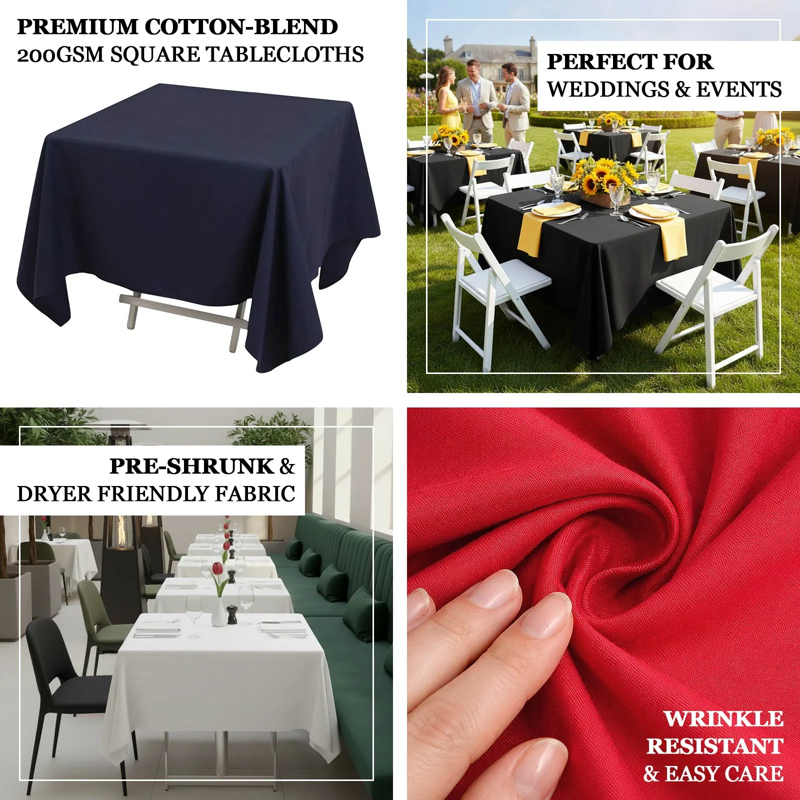 Cotton Blend Square Tablecloth 70"x70" Red with Wrinkle-Resistant Table Cover - Image 4