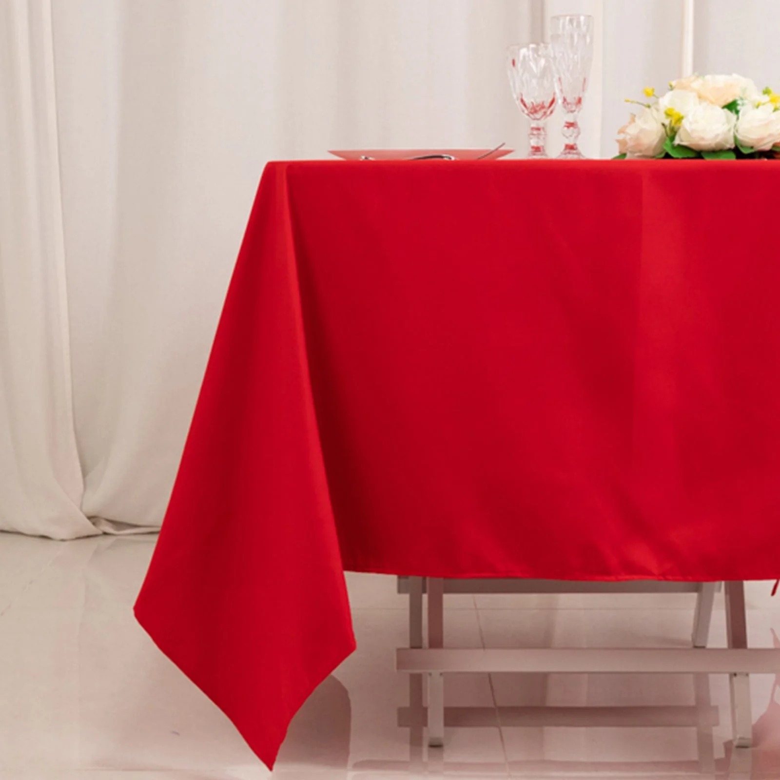 Cotton Blend Square Tablecloth 70"x70" Red with Wrinkle-Resistant Table Cover - Image 7