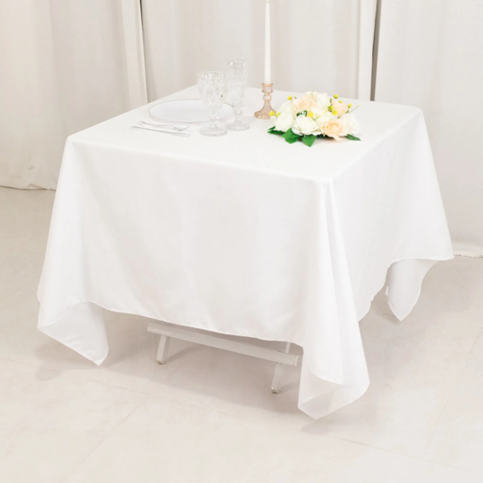 Cotton Blend Square Tablecloth 70"x70" White with Wrinkle-Resistant Finish - Practical and Stylish for Dining Tables - Image 10