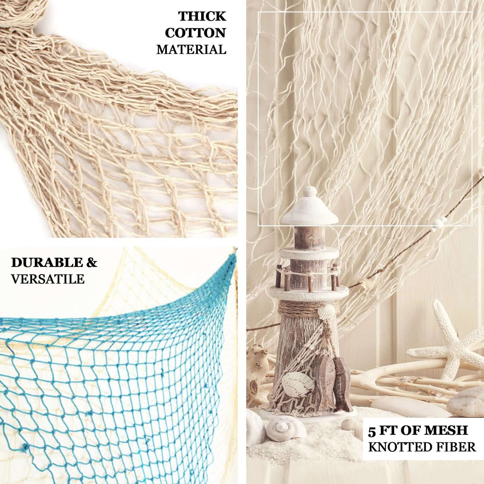 Cotton Fish Net 5ftx5ft Natural - Decorative Mesh With Ties for Coastal Themes & Crafts - Image 3