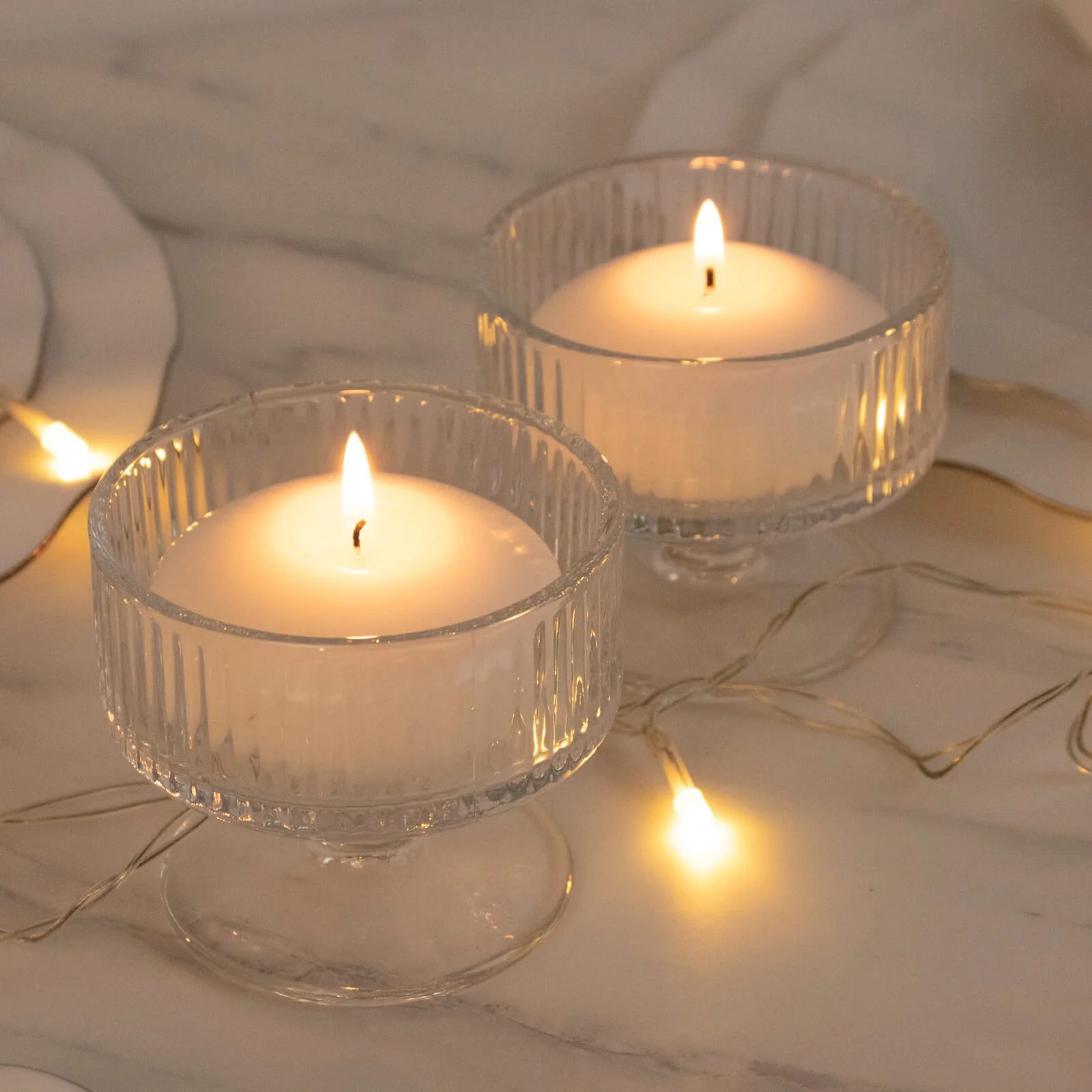 6 Pack Clear Ribbed Glass Candle Holders 3" – Vintage Coupe Pedestal Candle Cups for Floating & LED Candles, Table Centerpieces - Image 6