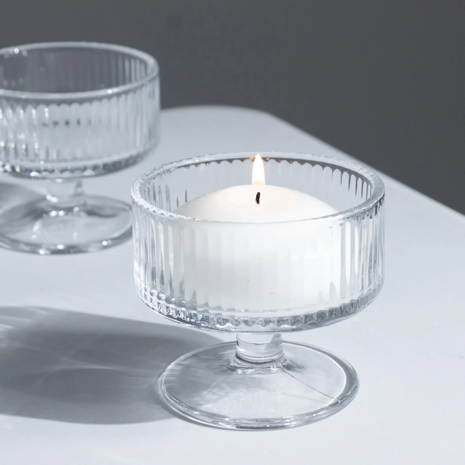 6 Pack Clear Ribbed Glass Candle Holders 3" – Vintage Coupe Pedestal Candle Cups for Floating & LED Candles, Table Centerpieces - Image 7
