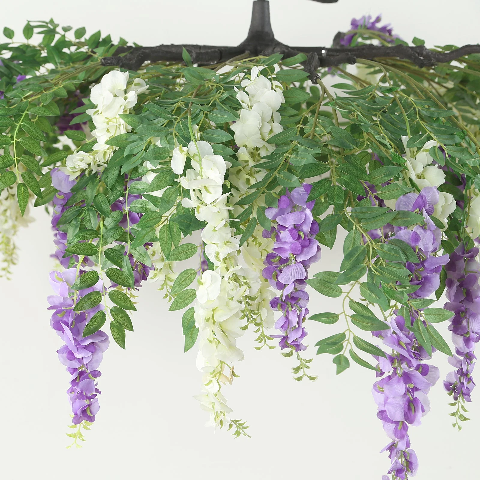 Cream Purple Artificial Silk Wisteria Vine Round Hanging Canopy, Draping Garland Flower Chandelier With Interchangeable Branches 55" - Image 6