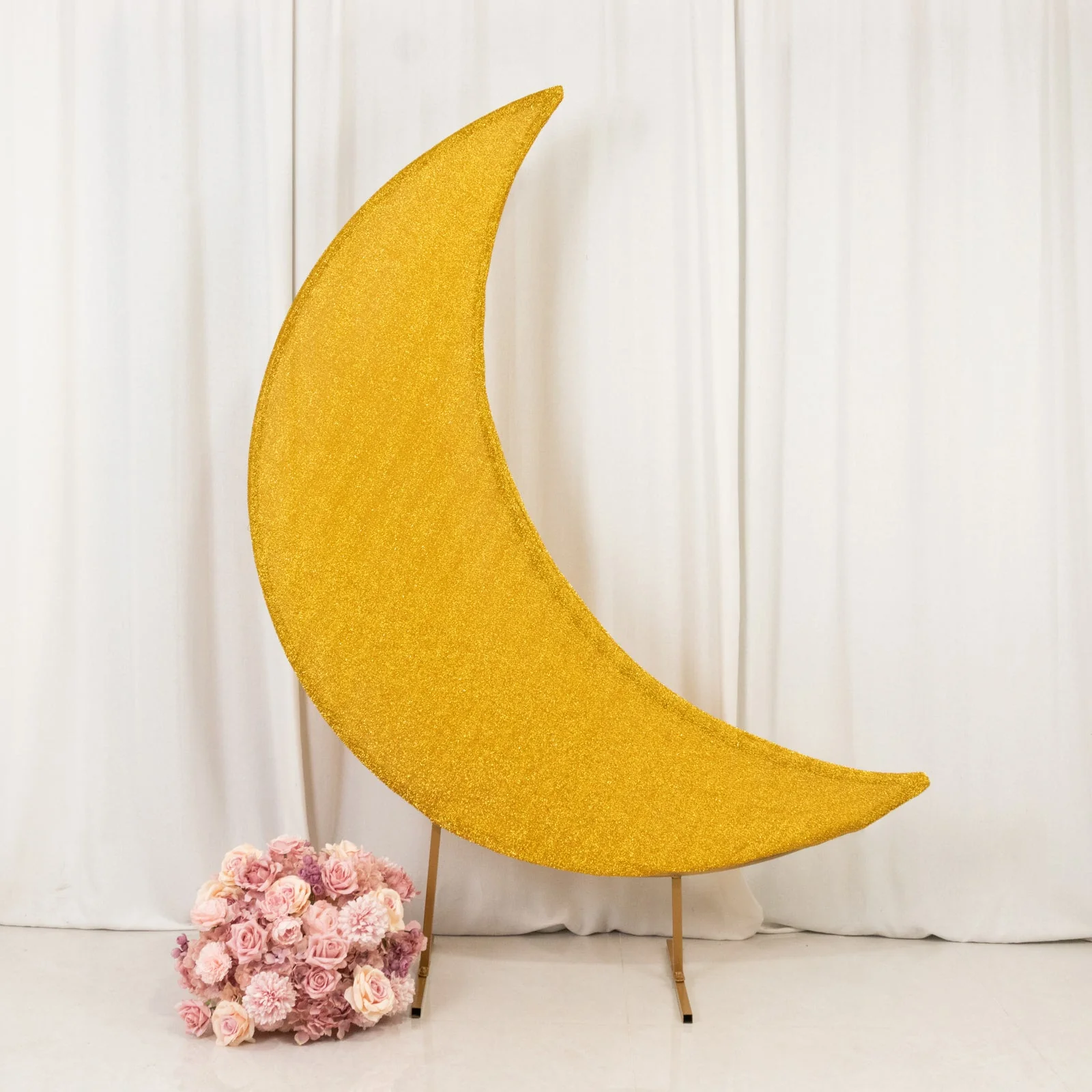 Crescent Moon Shimmer Arch Cover Tinsel Spandex – Gold, Fitted Sparkly Backdrop Stand Cover – 6.5ft