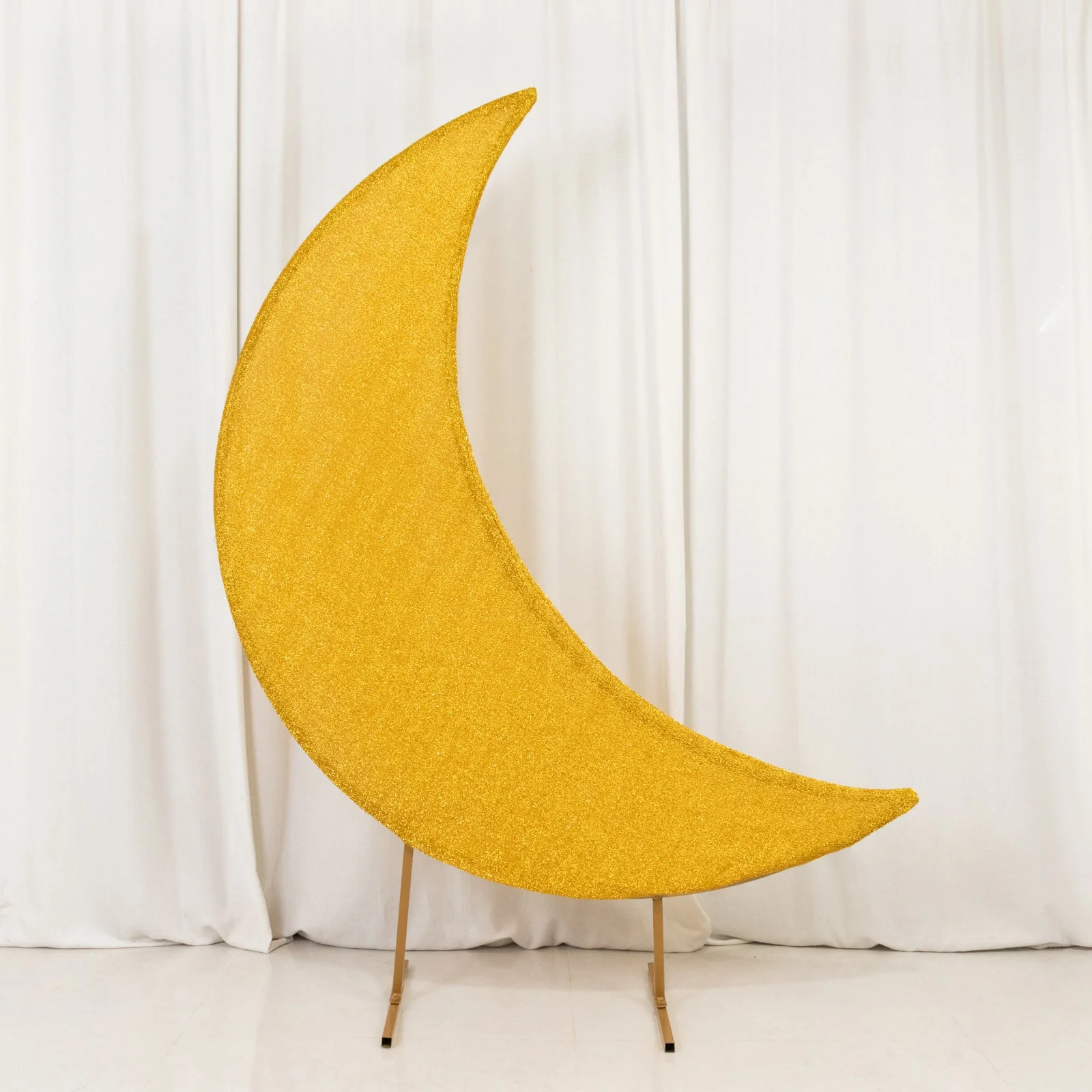 Crescent Moon Shimmer Arch Cover Tinsel Spandex – Gold, Fitted Sparkly Backdrop Stand Cover – 6.5ft - Image 2