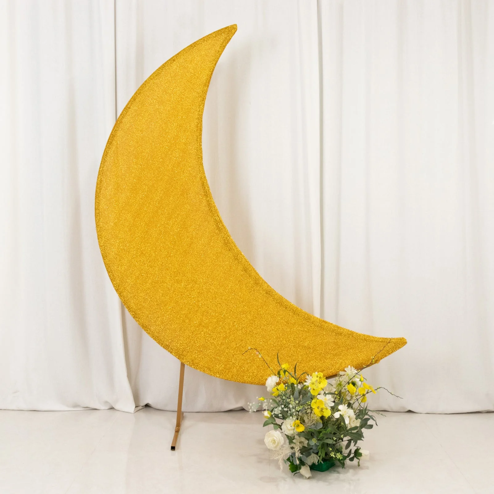 Crescent Moon Shimmer Arch Cover Tinsel Spandex – Gold, Fitted Sparkly Backdrop Stand Cover – 6.5ft - Image 5