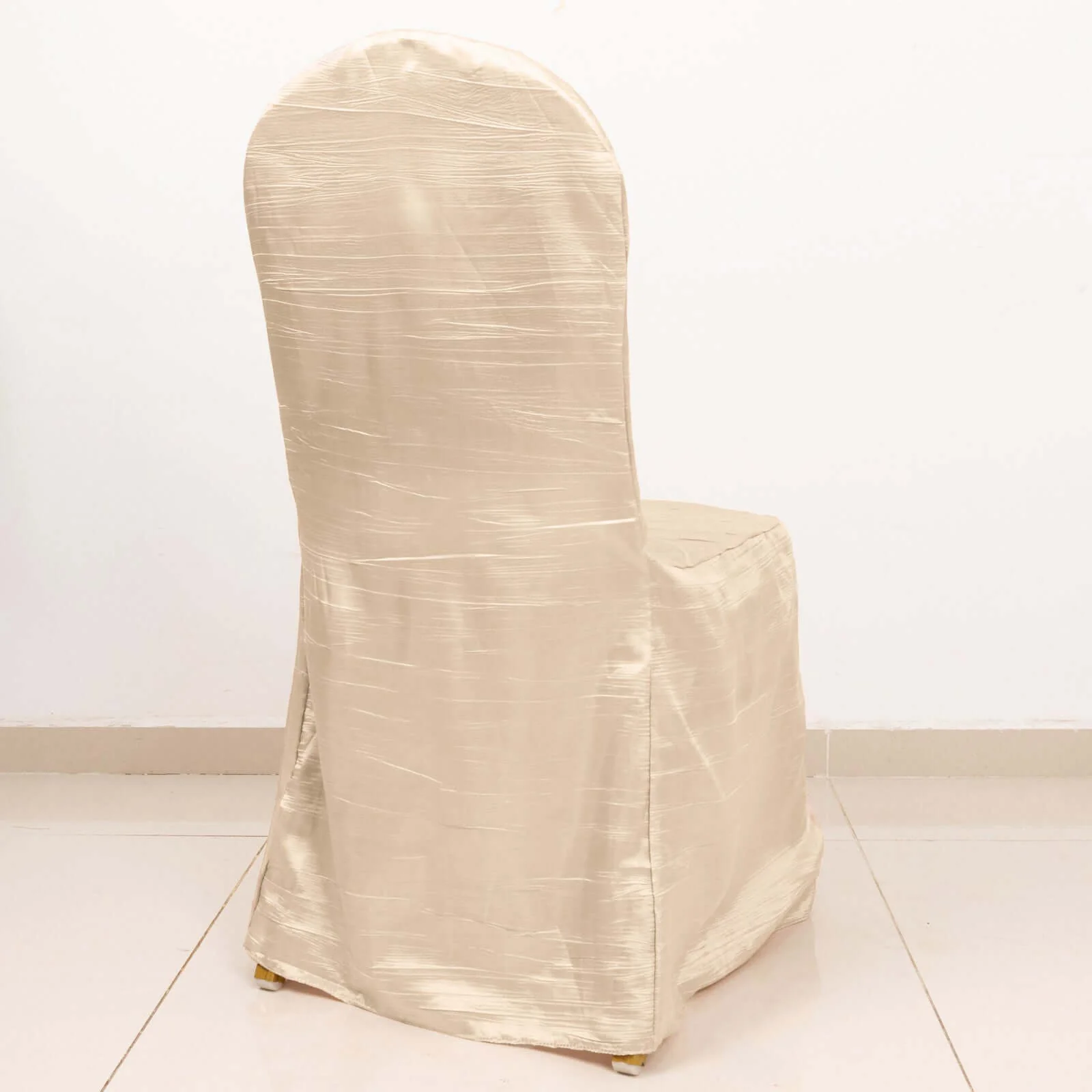 Crinkle Crushed Taffeta Banquet Chair Cover Beige - Reusable Slipcover - Image 11