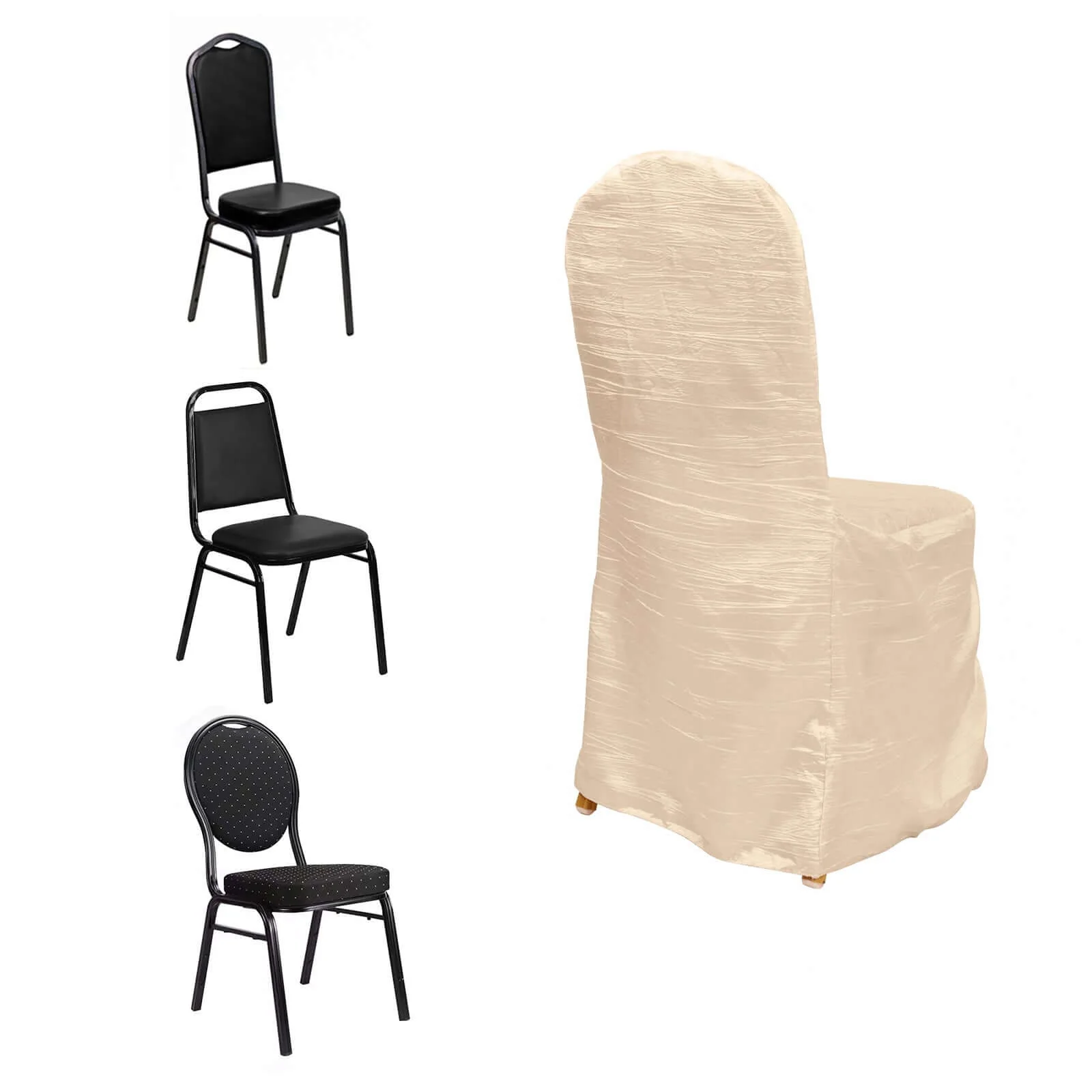Crinkle Crushed Taffeta Banquet Chair Cover Beige - Reusable Slipcover - Image 6