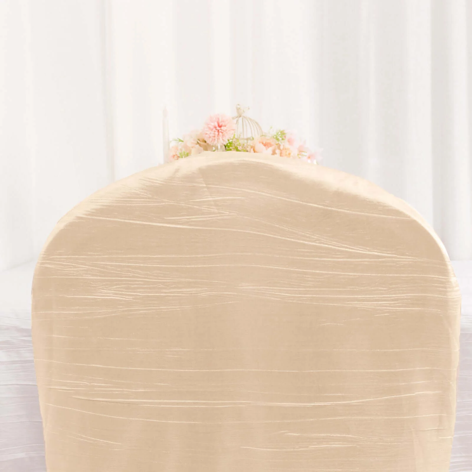 Crinkle Crushed Taffeta Banquet Chair Cover Beige - Reusable Slipcover - Image 7