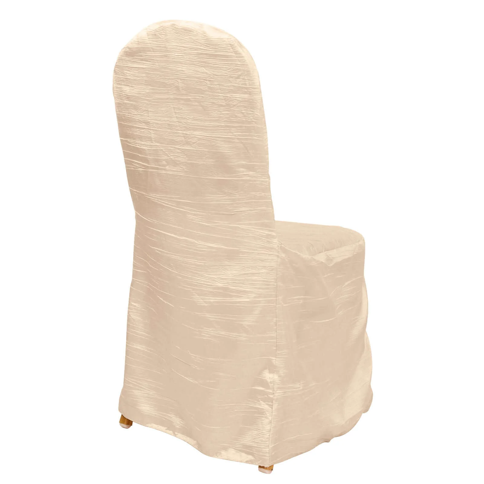 Crinkle Crushed Taffeta Banquet Chair Cover Beige - Reusable Slipcover - Image 9