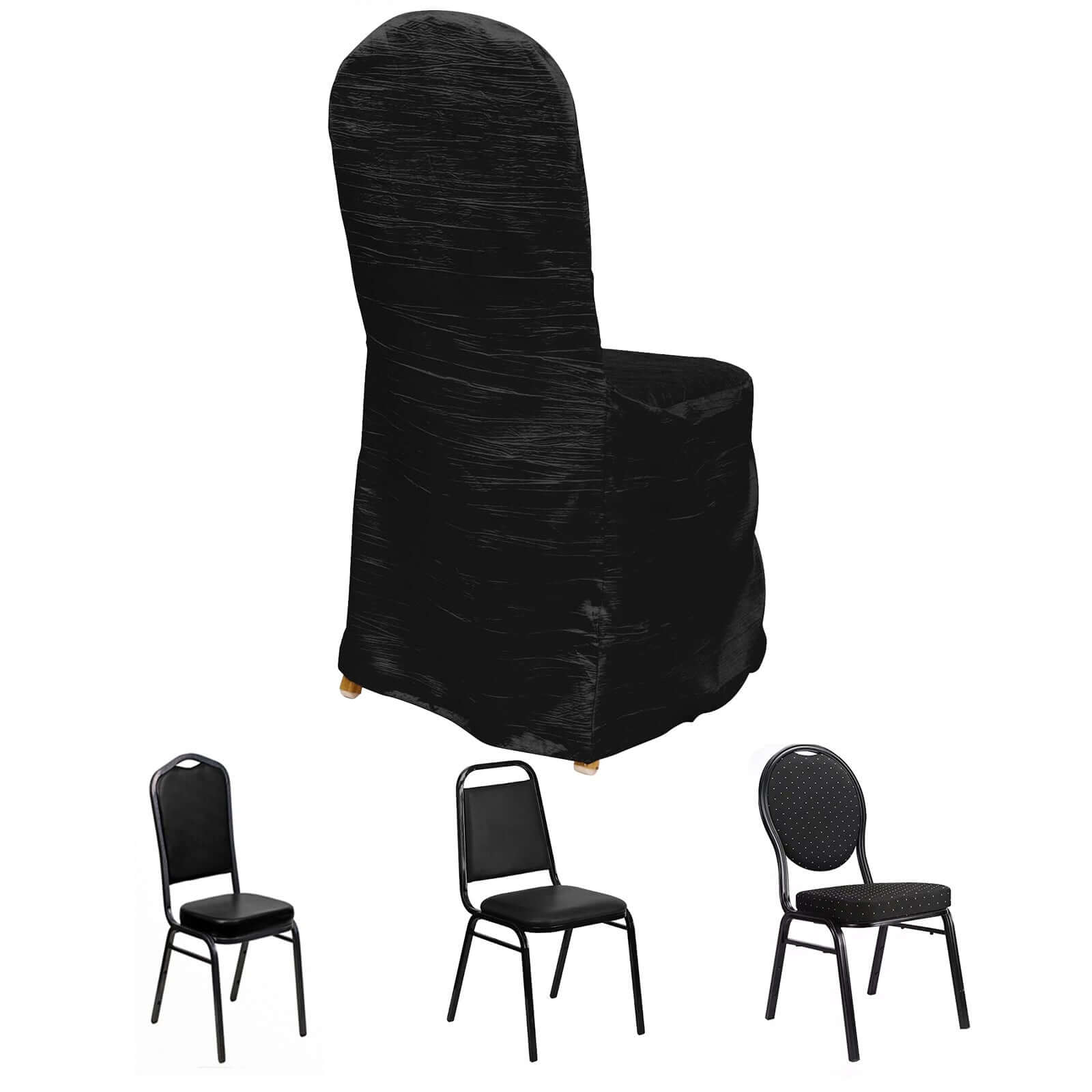 Crinkle Crushed Taffeta Banquet Chair Cover Black - Reusable Slipcover
