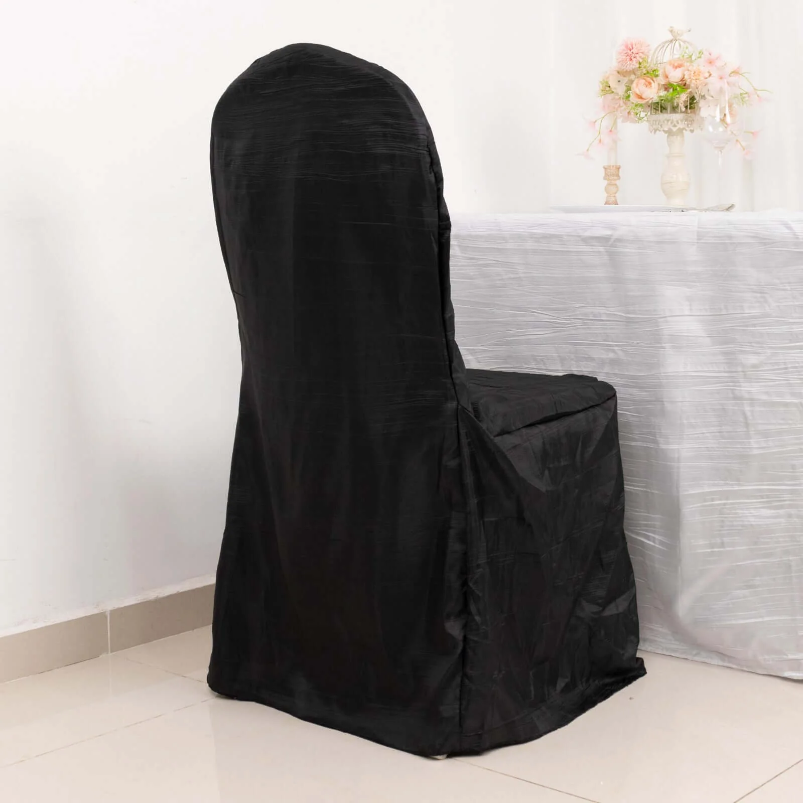 Crinkle Crushed Taffeta Banquet Chair Cover Black - Reusable Slipcover - Image 10