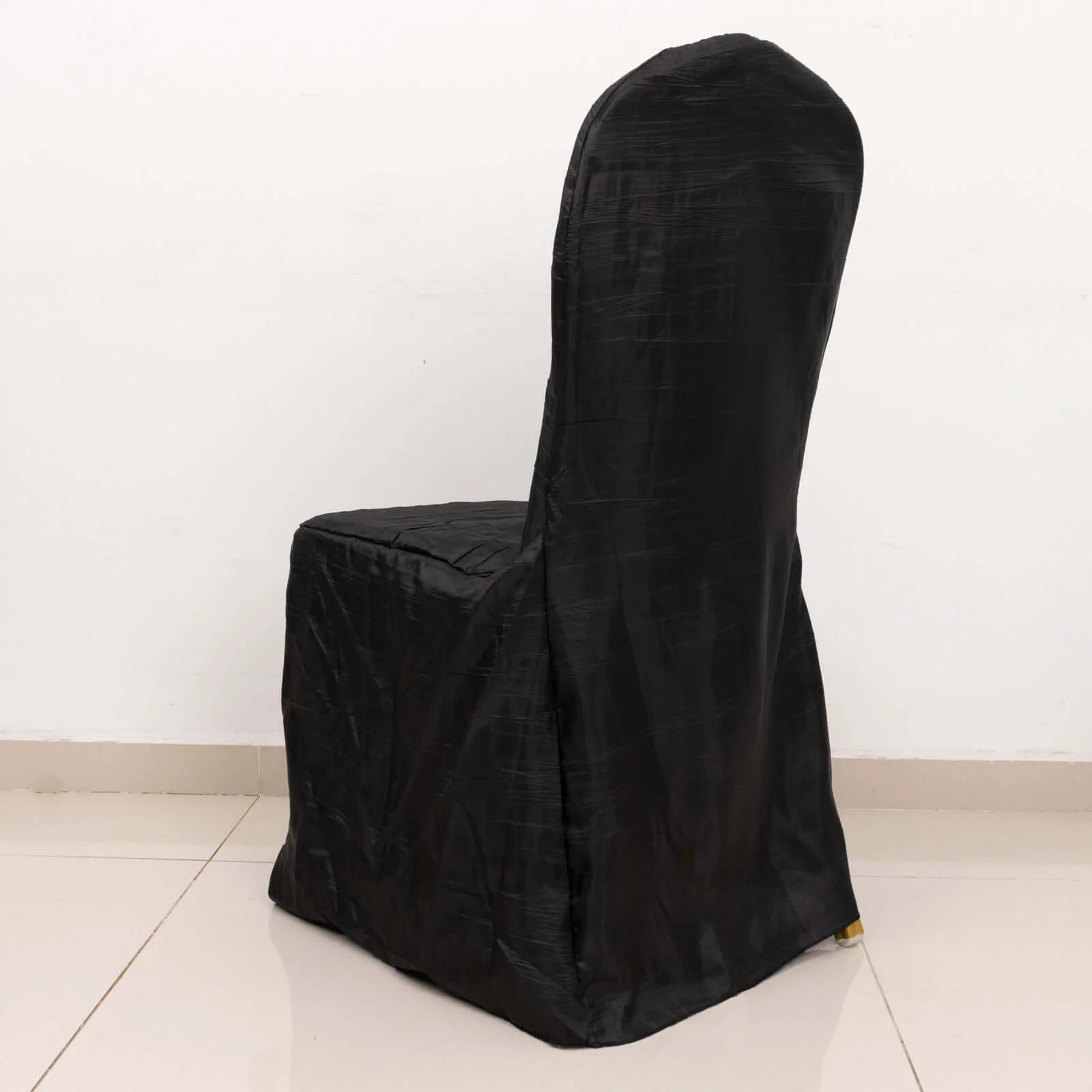 Crinkle Crushed Taffeta Banquet Chair Cover Black - Reusable Slipcover - Image 11