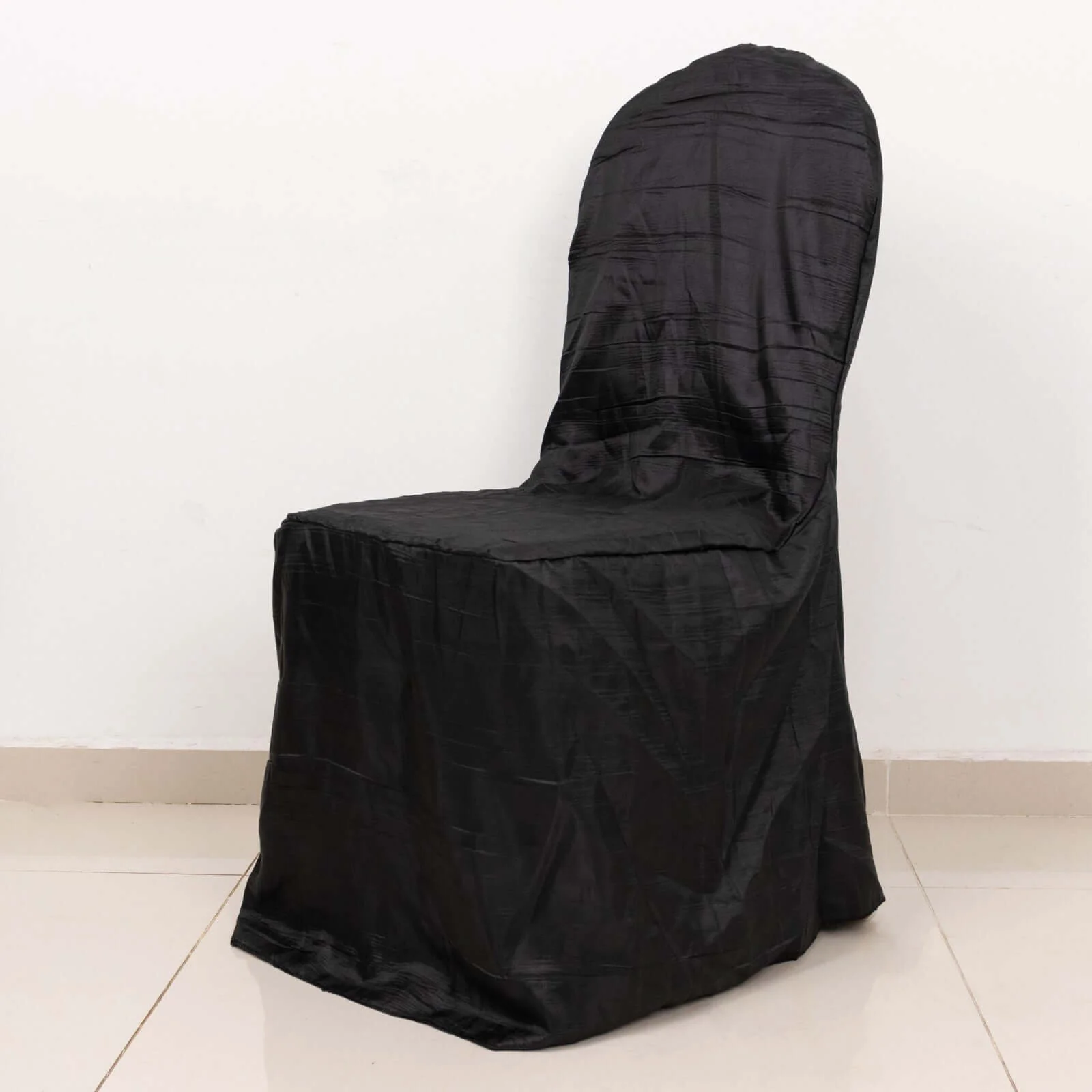 Crinkle Crushed Taffeta Banquet Chair Cover Black - Reusable Slipcover - Image 2