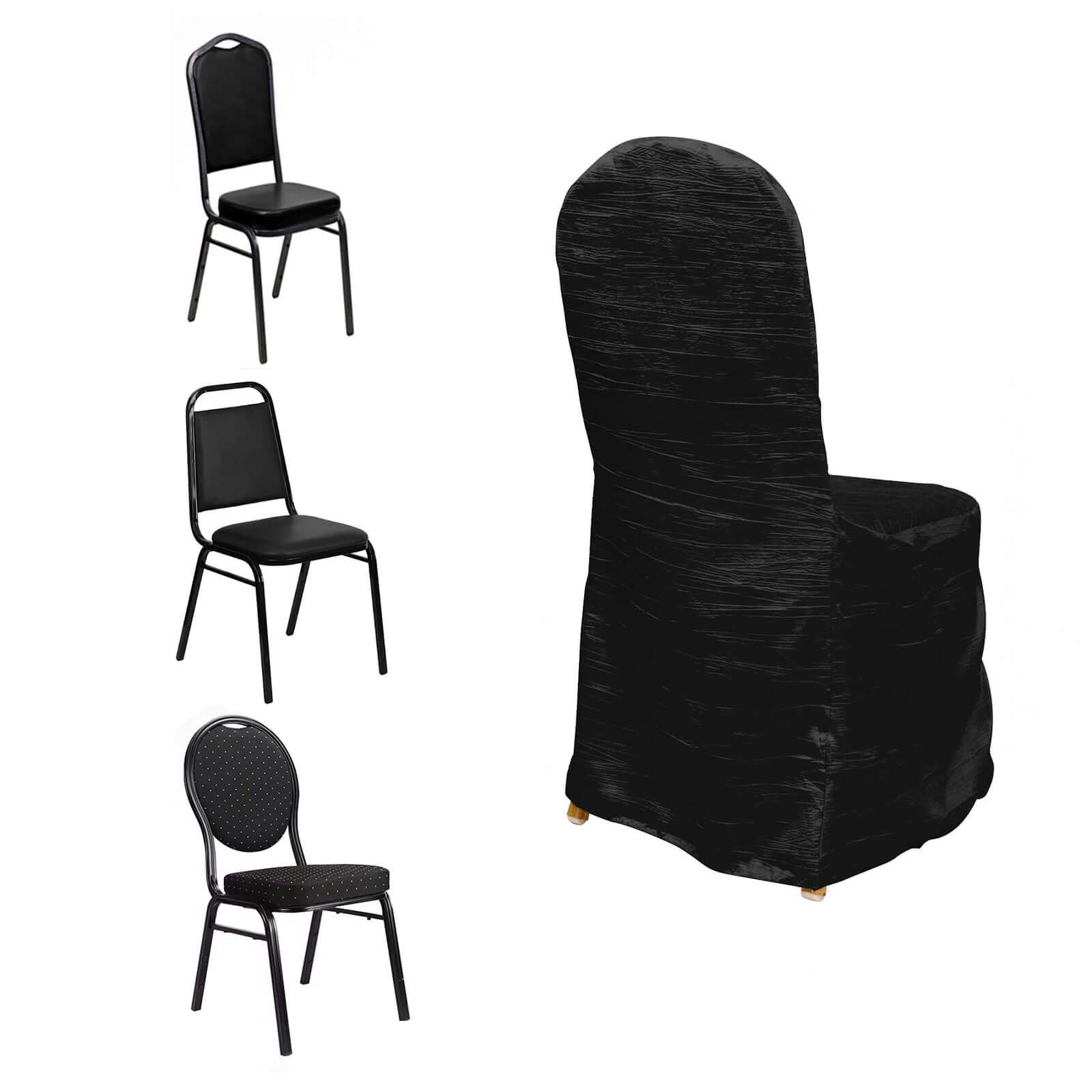 Crinkle Crushed Taffeta Banquet Chair Cover Black - Reusable Slipcover - Image 6
