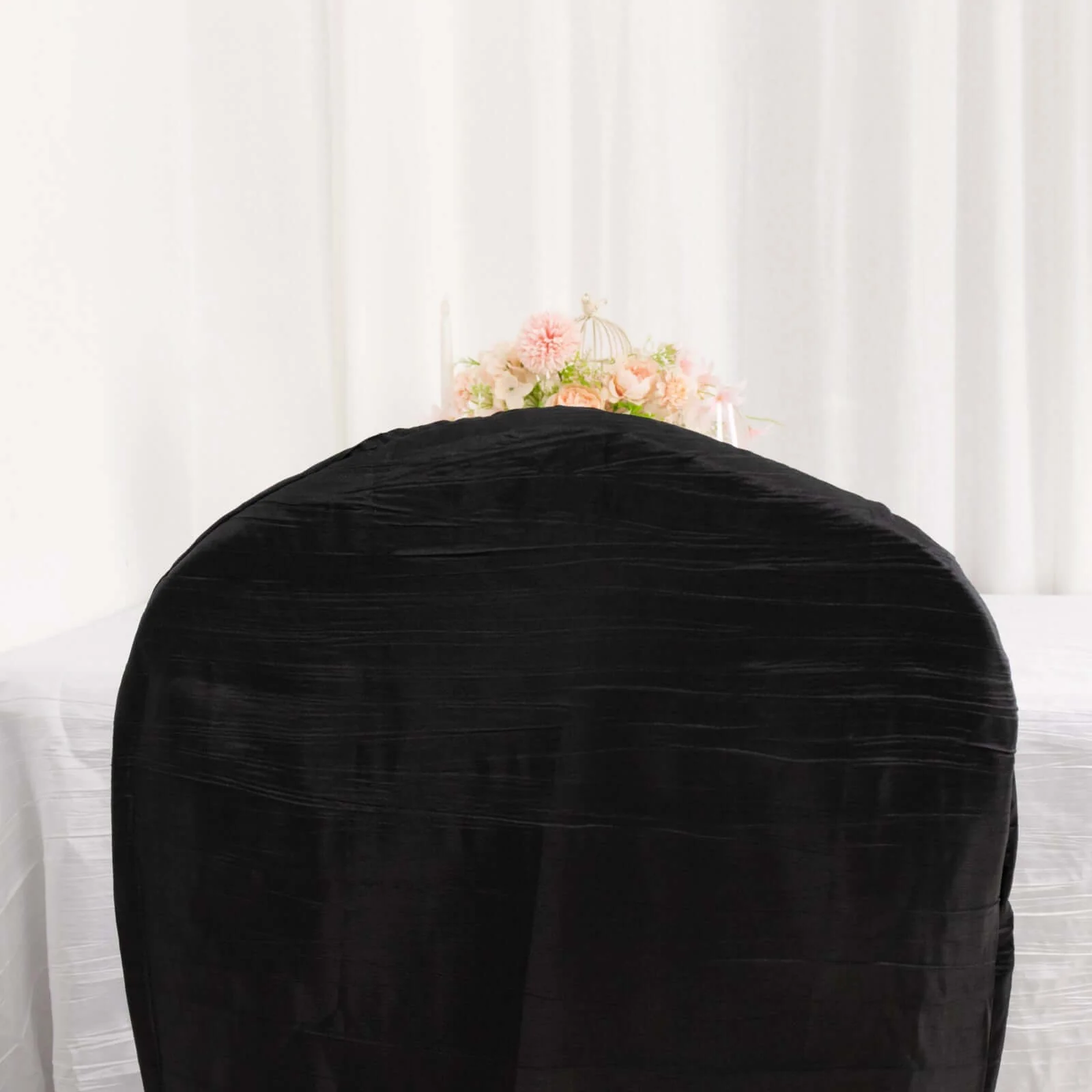 Crinkle Crushed Taffeta Banquet Chair Cover Black - Reusable Slipcover - Image 7
