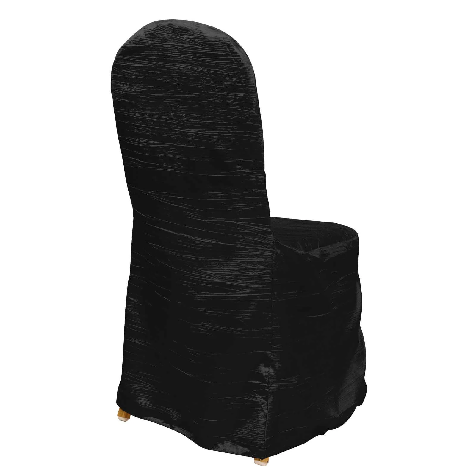 Crinkle Crushed Taffeta Banquet Chair Cover Black - Reusable Slipcover - Image 9
