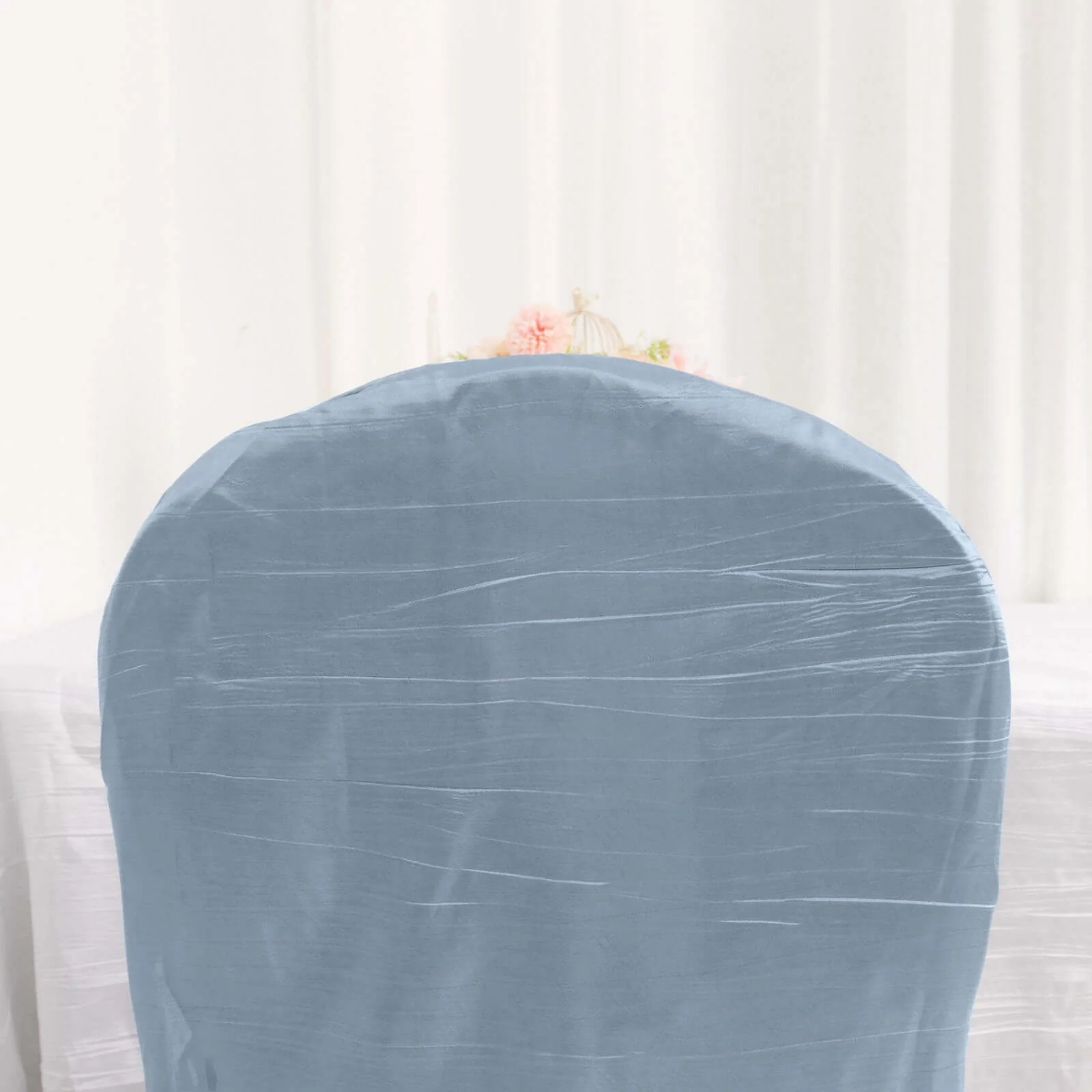 Crinkle Crushed Taffeta Banquet Chair Cover Dusty Blue - Reusable Slipcover - Image 7