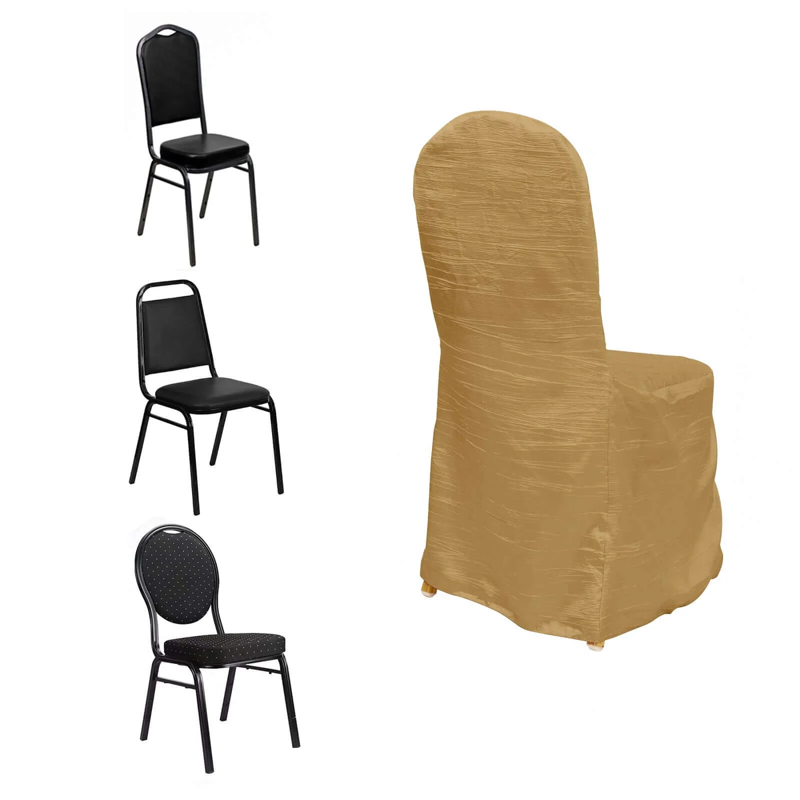Crinkle Crushed Taffeta Banquet Chair Cover Gold - Reusable Slipcover - Image 6