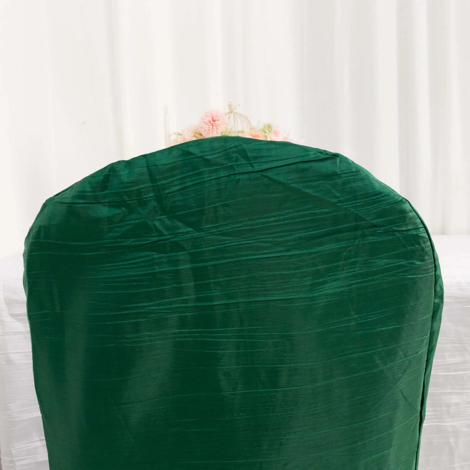 Crinkle Crushed Taffeta Banquet Chair Cover Hunter Emerald Green - Reusable Slipcover - Image 7