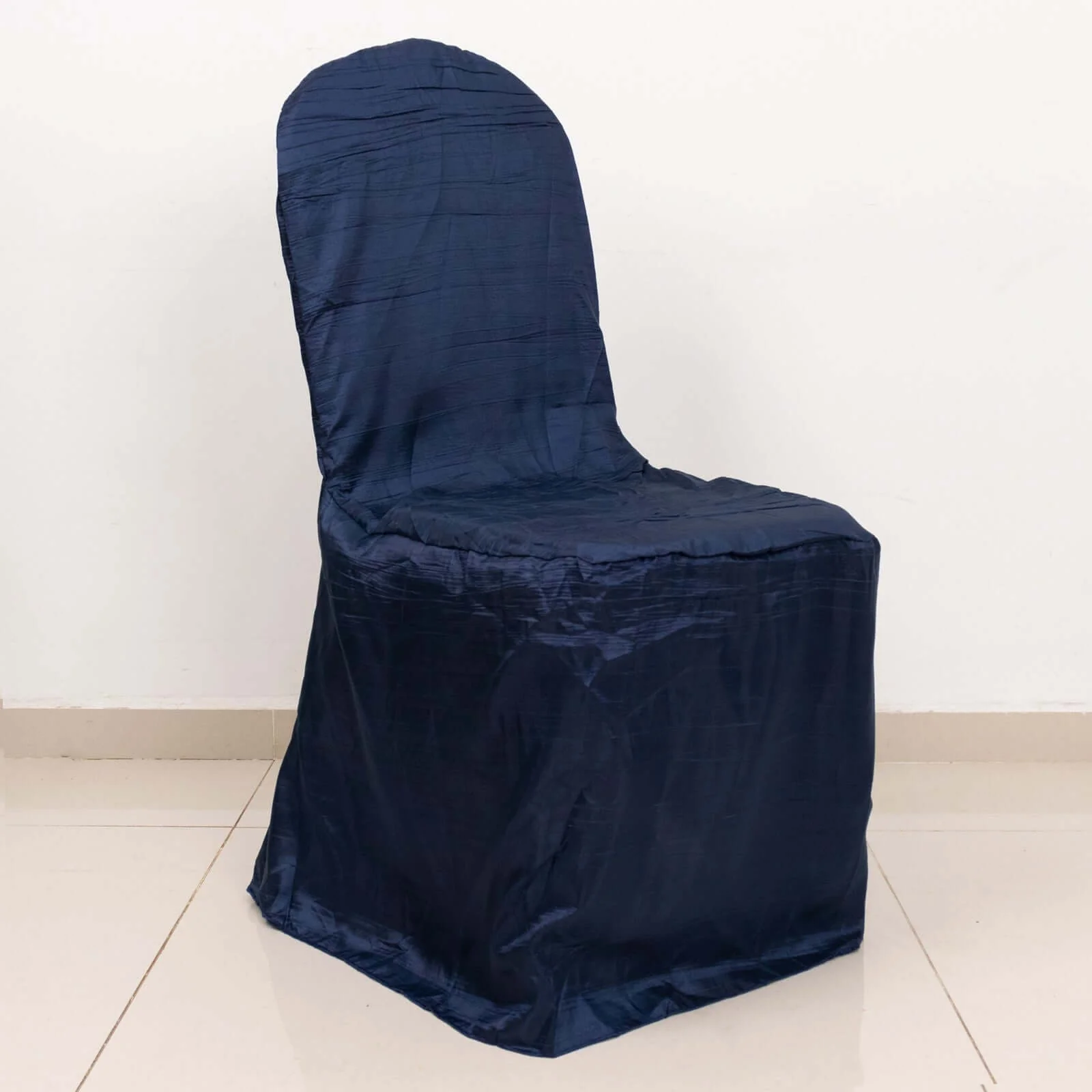 Crinkle Crushed Taffeta Banquet Chair Cover Navy Blue - Reusable Slipcover - Image 2