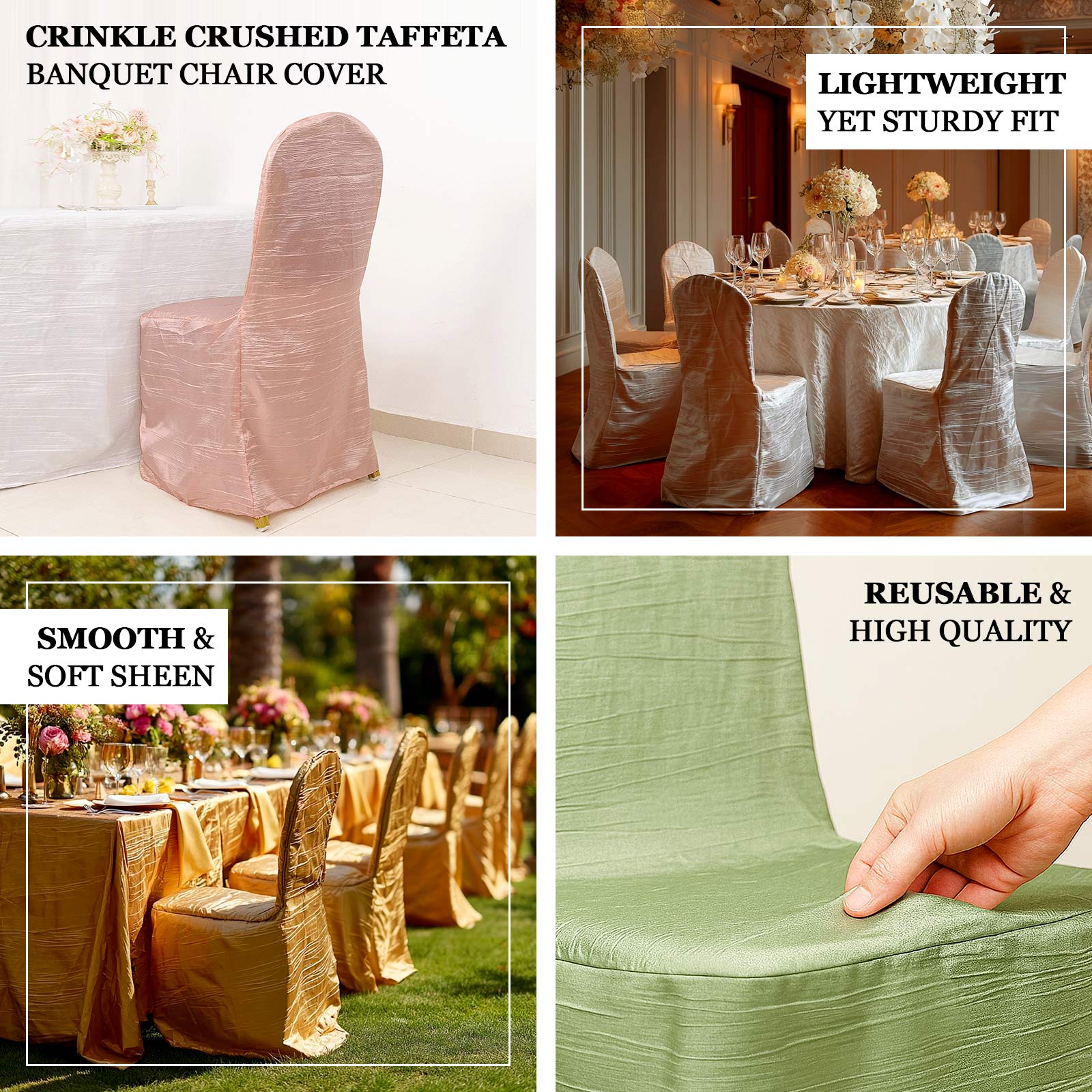 Crinkle Crushed Taffeta Banquet Chair Cover Navy Blue - Reusable Slipcover - Image 4