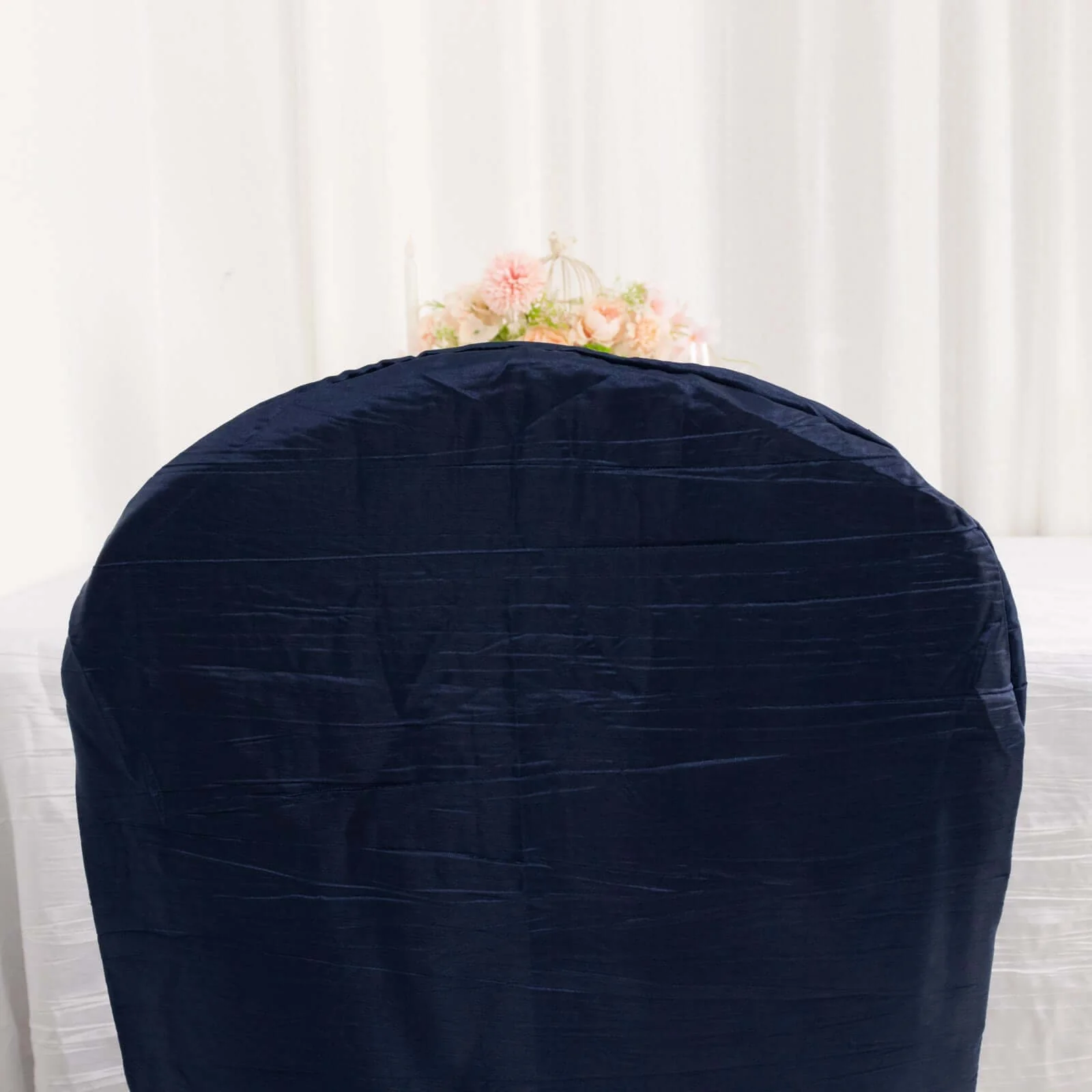 Crinkle Crushed Taffeta Banquet Chair Cover Navy Blue - Reusable Slipcover - Image 7