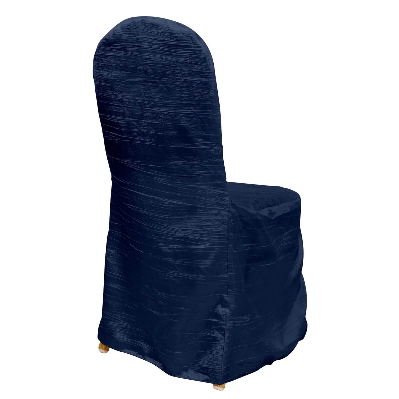 Crinkle Crushed Taffeta Banquet Chair Cover Navy Blue - Reusable Slipcover - Image 9