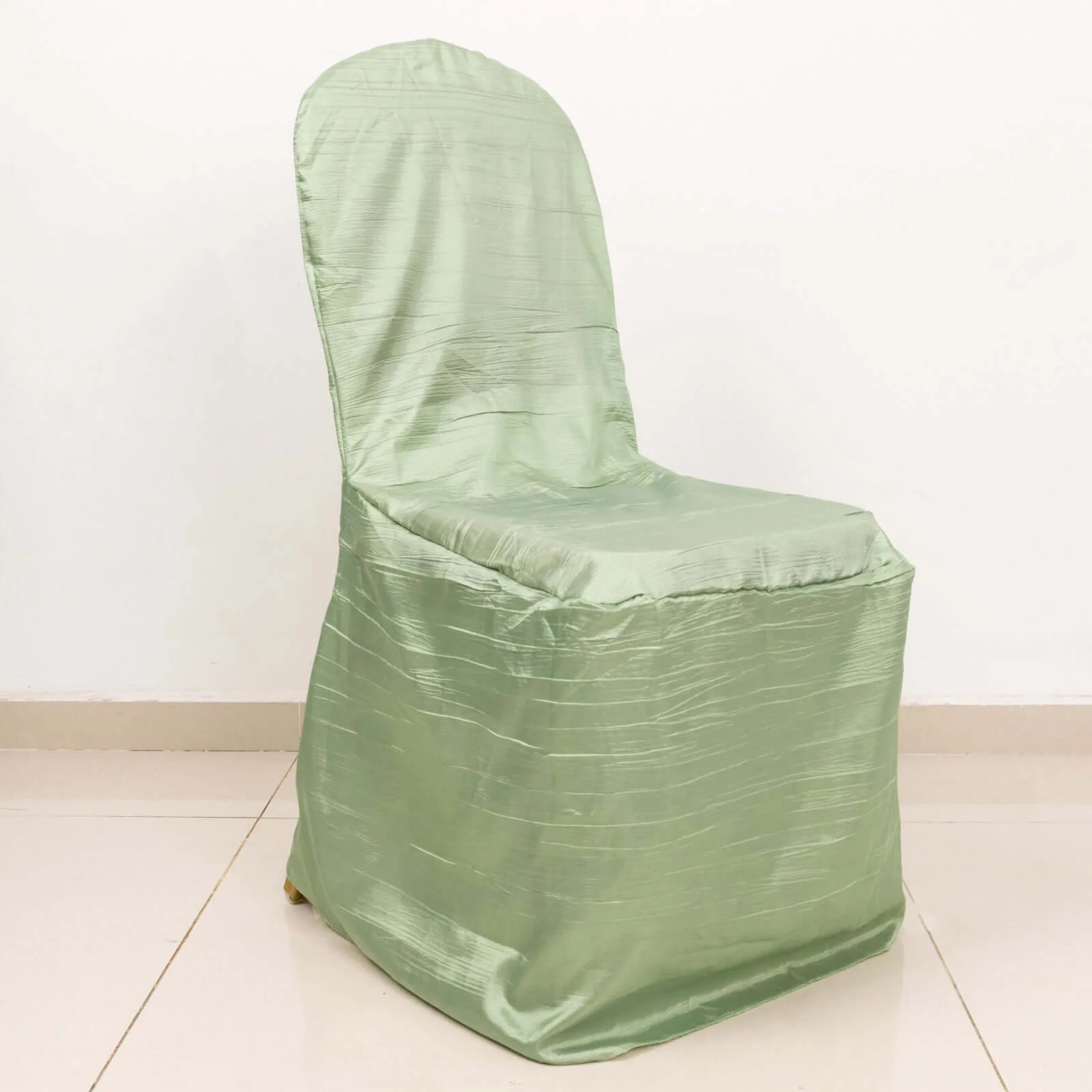 Crinkle Crushed Taffeta Banquet Chair Cover Sage Green - Reusable Slipcover - Image 2
