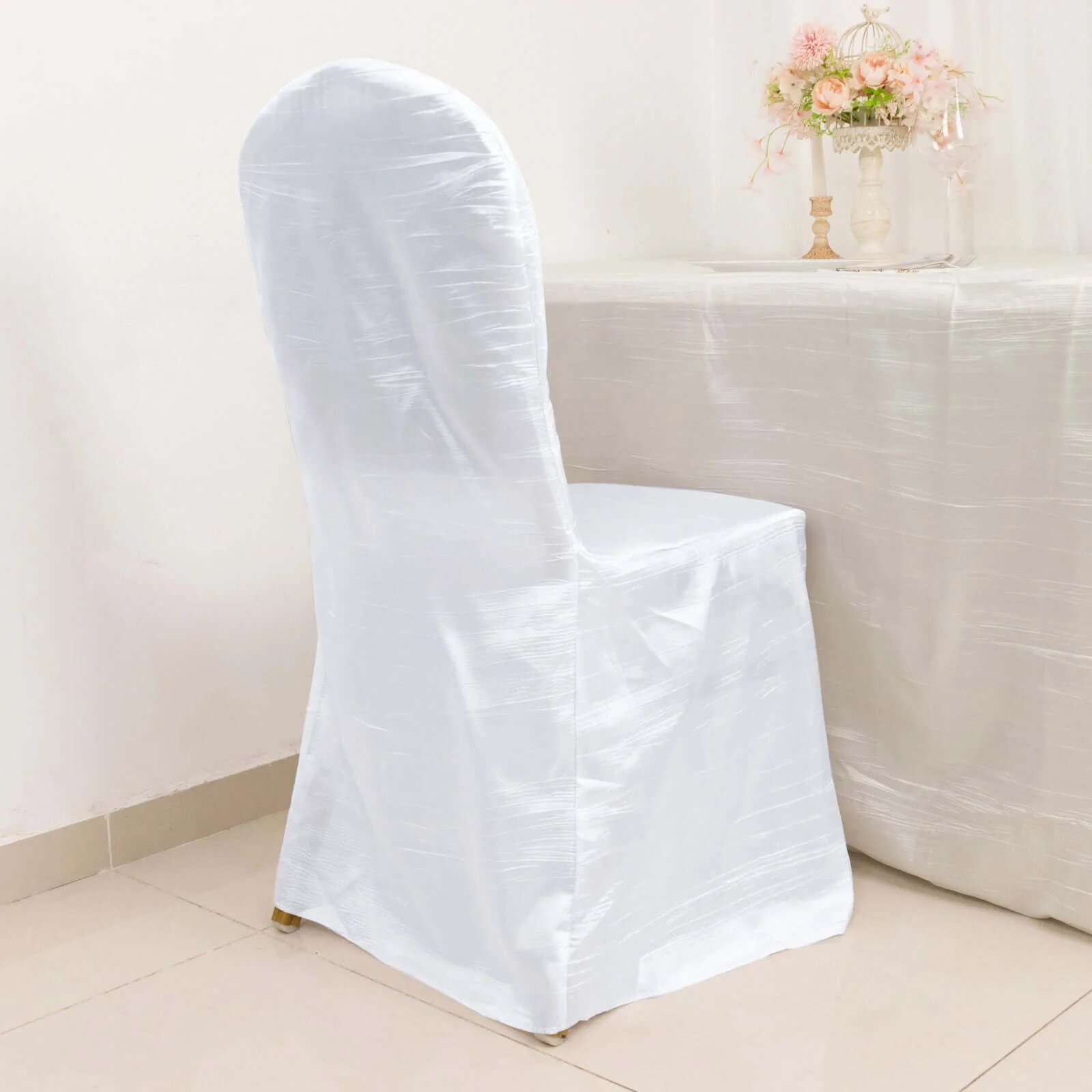 Crinkle Crushed Taffeta Banquet Chair Cover White - Reusable Graceful Design for Weddings - Image 10