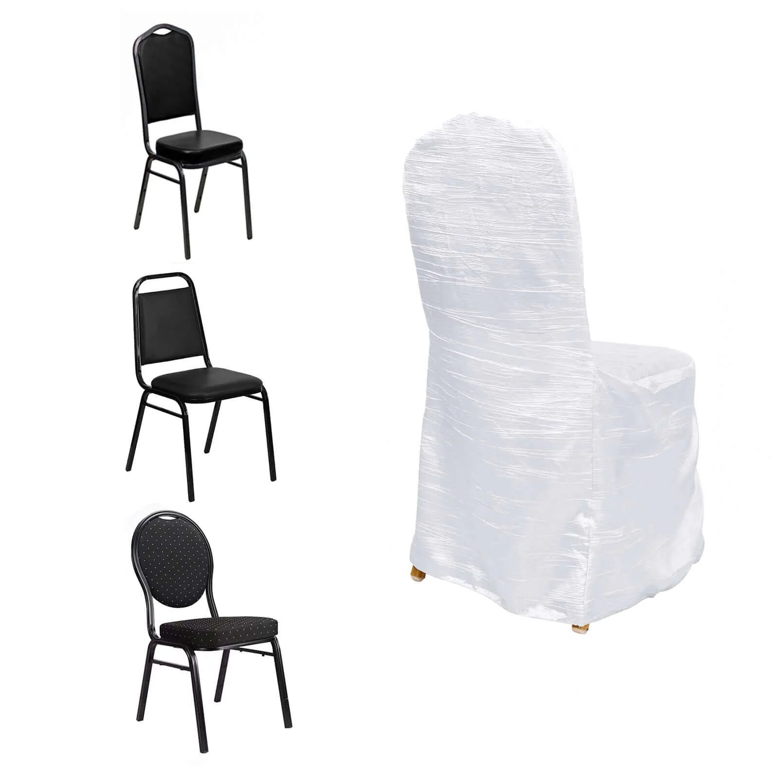 Crinkle Crushed Taffeta Banquet Chair Cover White - Reusable Graceful Design for Weddings - Image 6