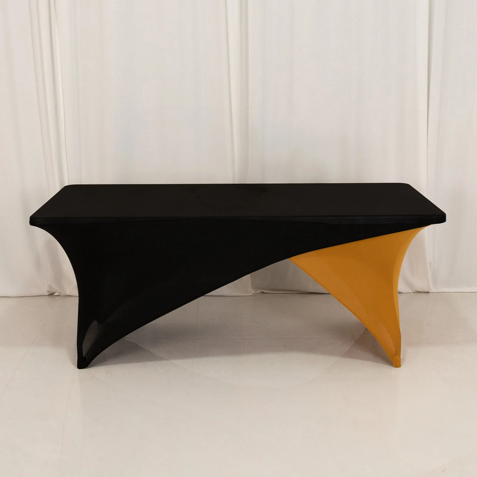 Stretch Spandex Rectangle Table Cover 72"x30" Black/Gold - Cross Over Two-Piece Fitted Tablecloth