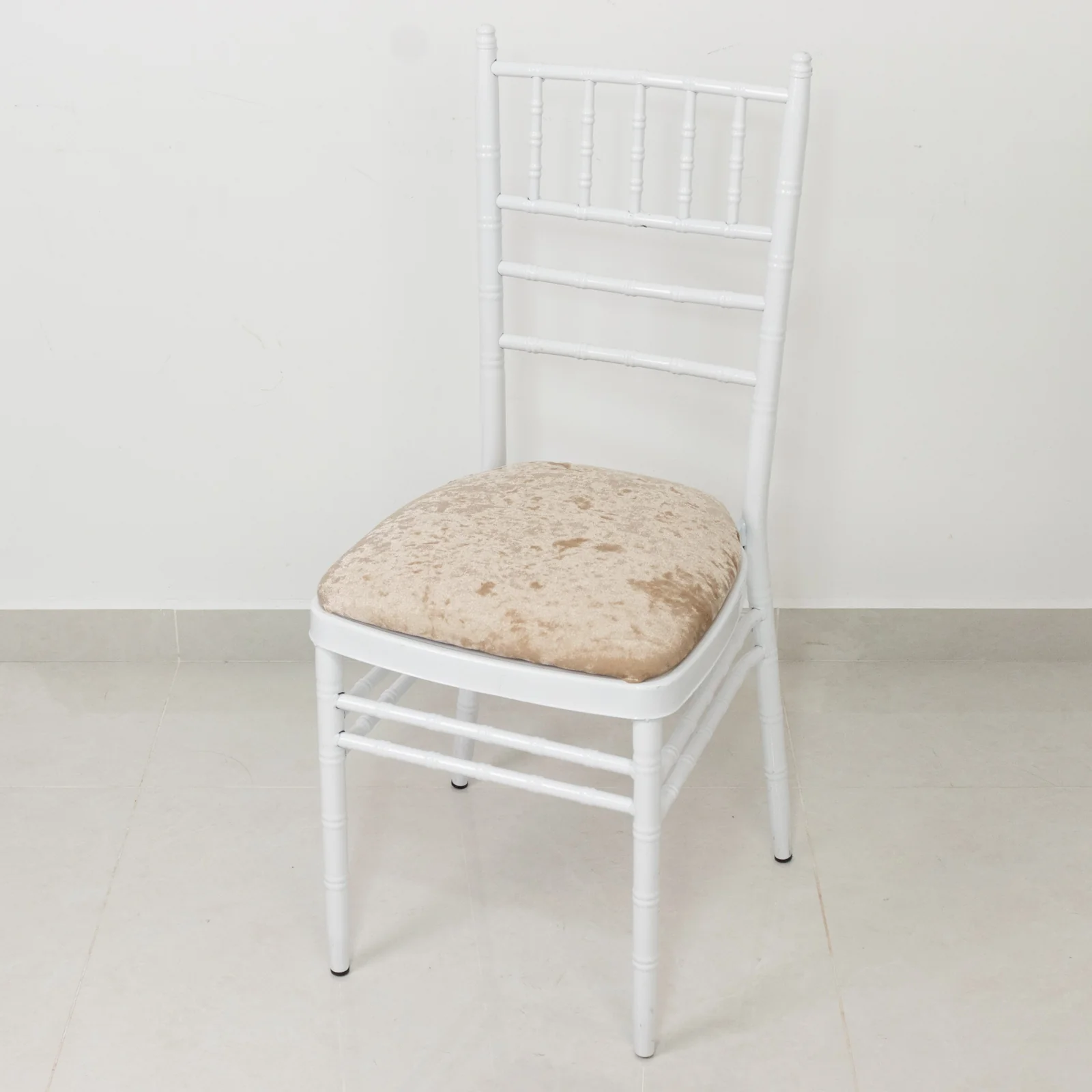 5 Pack Crushed Velvet Chiavari Chair Seat Pad Covers – Beige Stretch Cushion Slipcovers for Dining Chairs, Washable & Reusable - Image 8