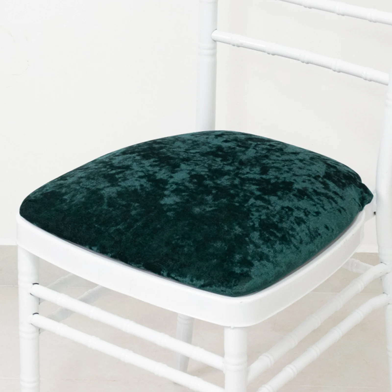 5 Pack Crushed Velvet Chiavari Chair Seat Pad Covers – Hunter Emerald Green Stretch Cushion Slipcovers for Dining Chairs, Washable & Reusable