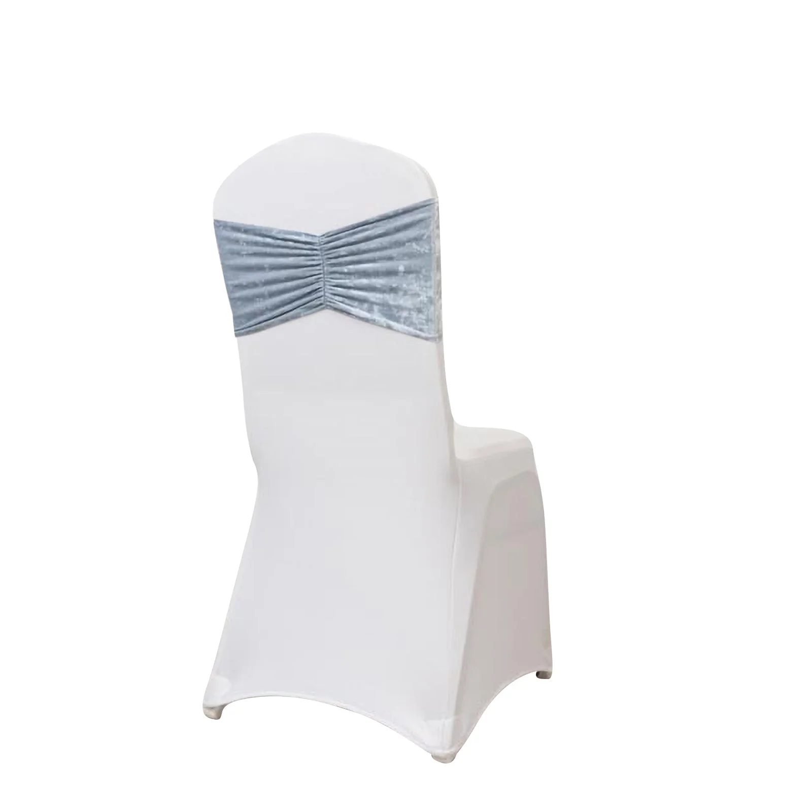 5 Pack Crushed Velvet Chair Sashes Dusty Blue, Wide Ruffle Style Textured Decorative Chair Bands - 8"x15" - Image 8