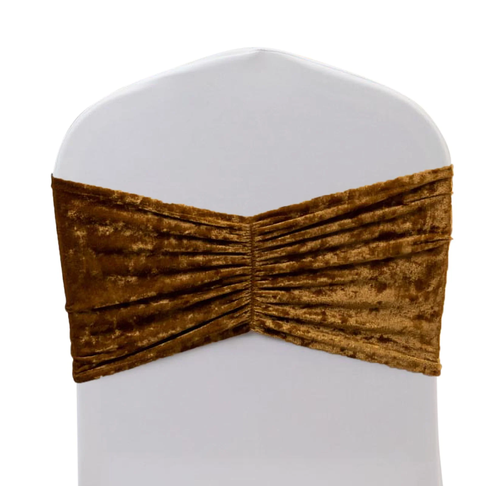 5 Pack Crushed Velvet Chair Sashes Gold, Wide Ruffle Style Textured Decorative Chair Bands - 8"x15" - Image 3