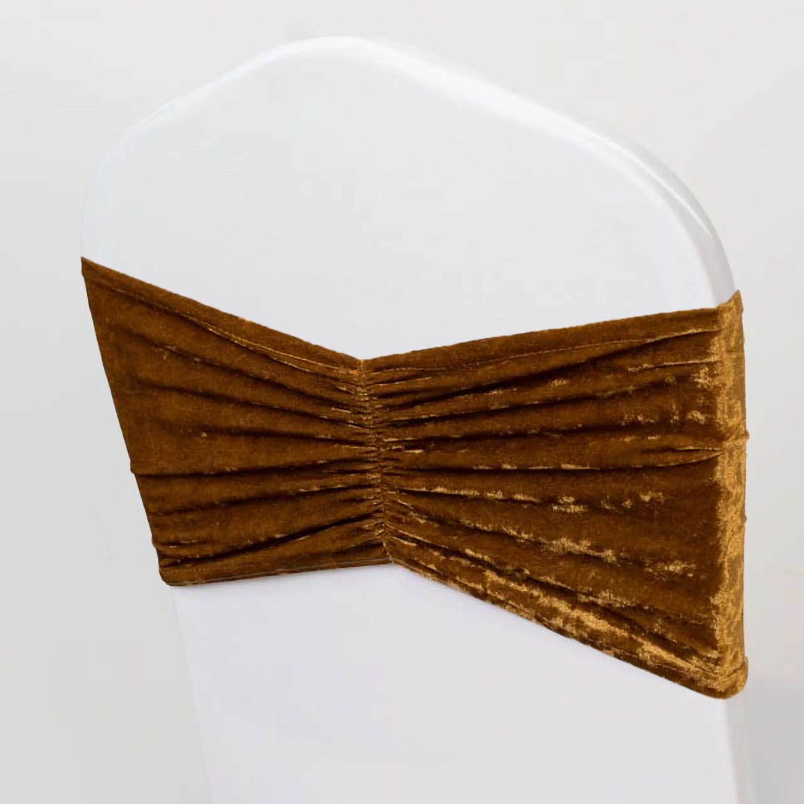 5 Pack Crushed Velvet Chair Sashes Gold, Wide Ruffle Style Textured Decorative Chair Bands - 8"x15" - Image 6