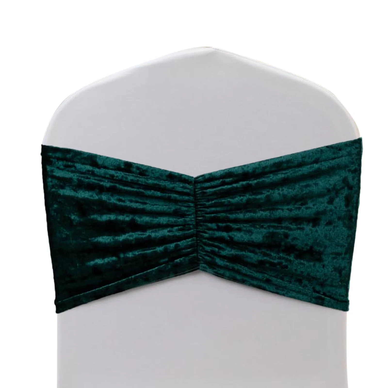 5 Pack Crushed Velvet Chair Sashes Hunter Emerald Green, Wide Ruffle Style Textured Decorative Chair Bands - 8"x15" - Image 3