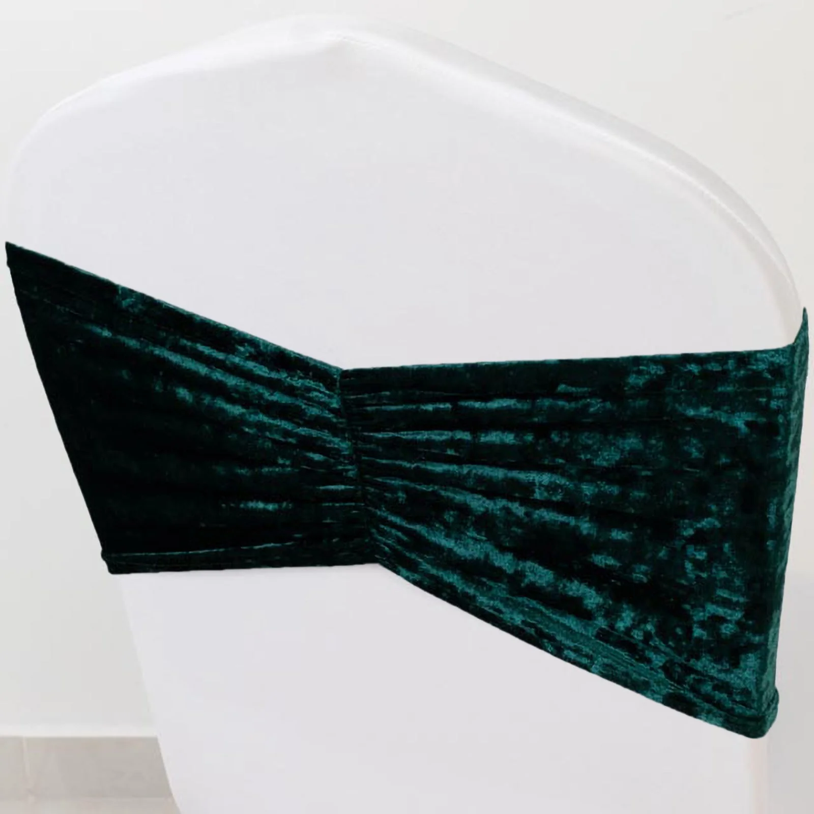 5 Pack Crushed Velvet Chair Sashes Hunter Emerald Green, Wide Ruffle Style Textured Decorative Chair Bands - 8"x15" - Image 6