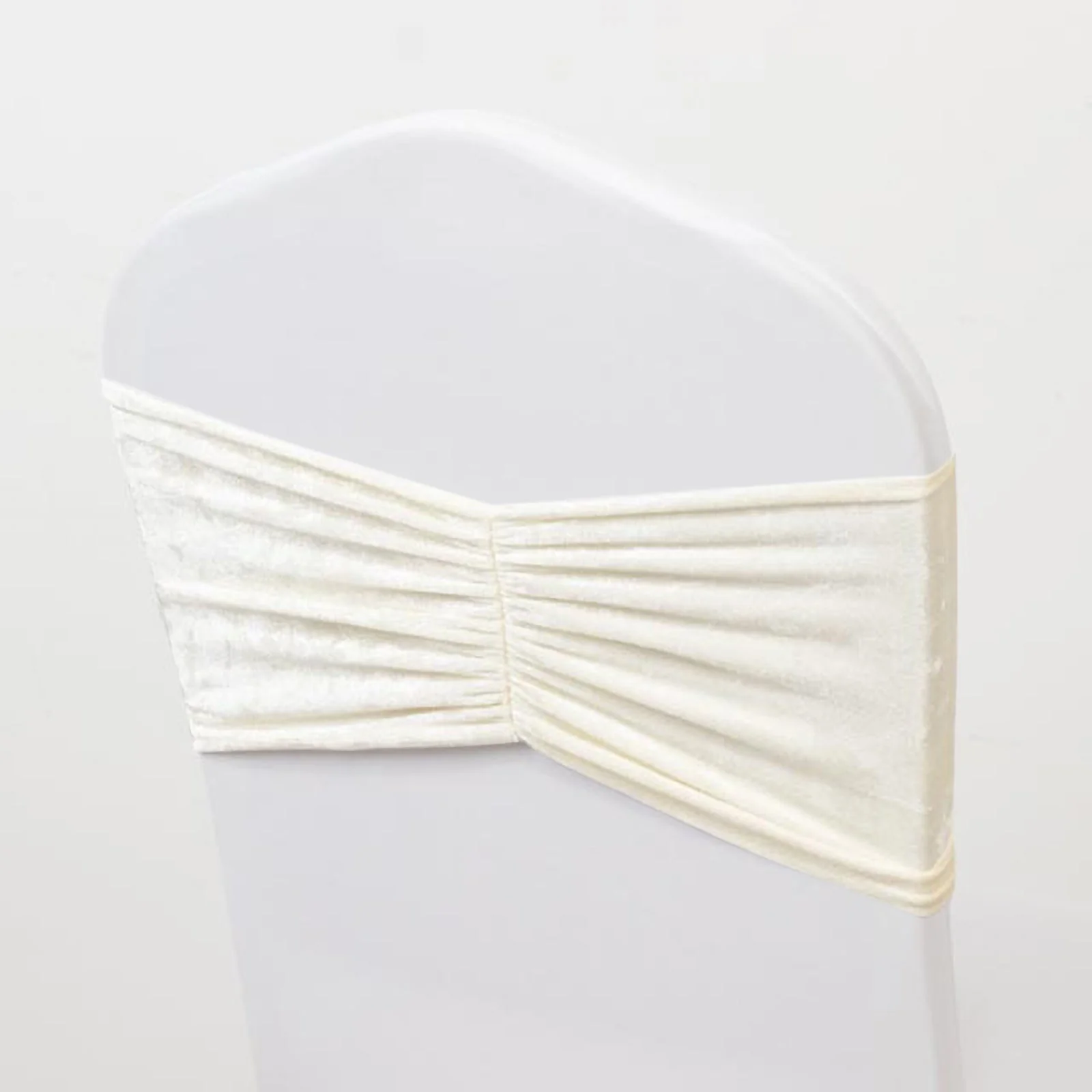 5 Pack Crushed Velvet Chair Sashes Ivory, Wide Ruffle Style Textured Decorative Chair Bands - 8"x15" - Image 6