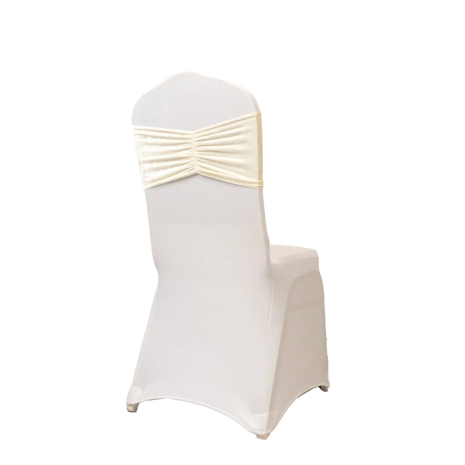 5 Pack Crushed Velvet Chair Sashes Ivory, Wide Ruffle Style Textured Decorative Chair Bands - 8"x15" - Image 8