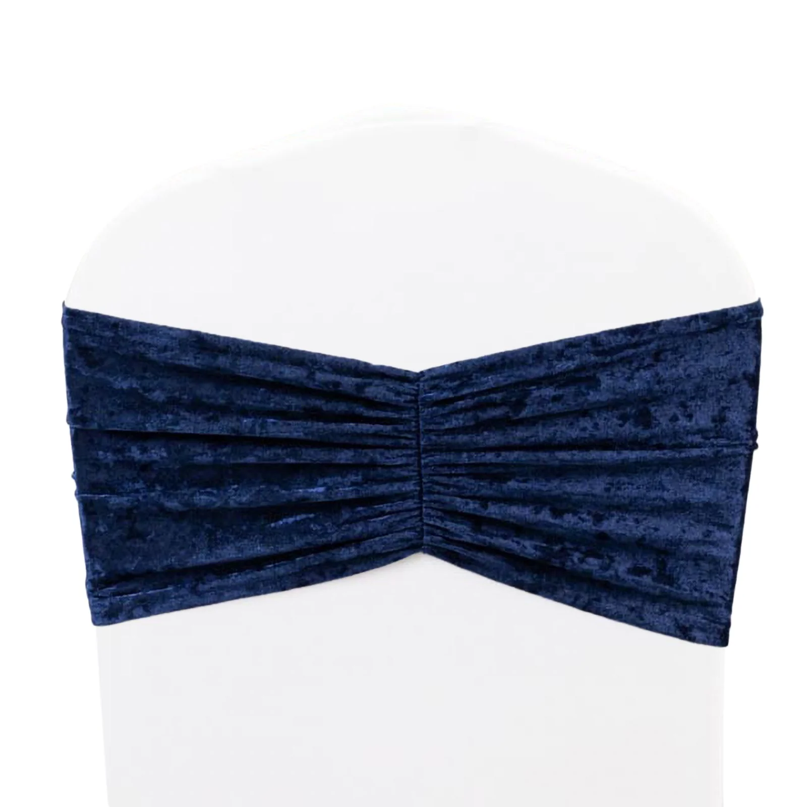 5 Pack Crushed Velvet Chair Sashes Navy Blue, Wide Ruffle Style Textured Decorative Chair Bands - 8"x15" - Image 3