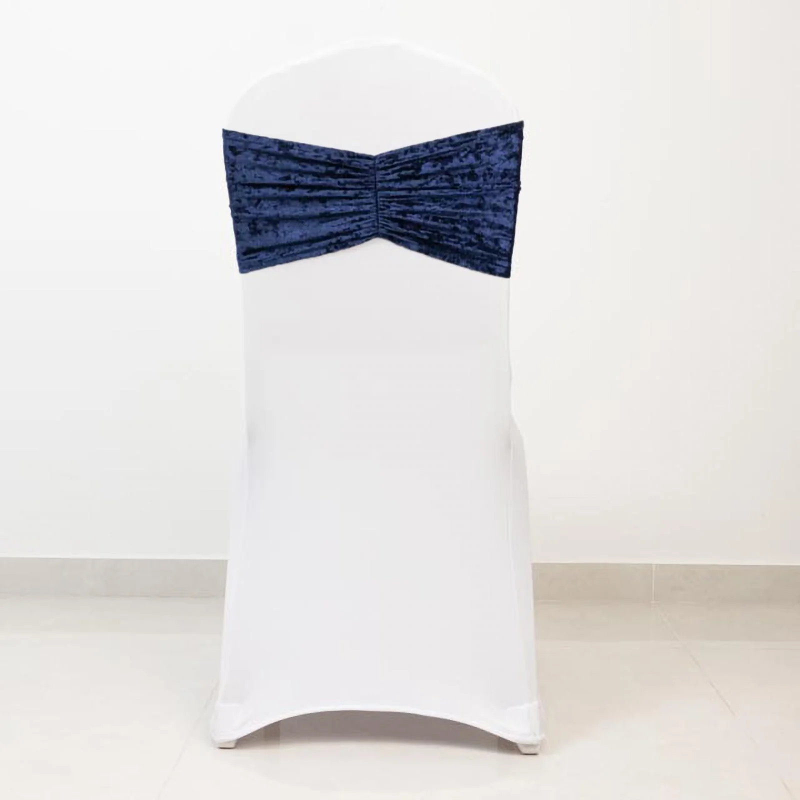 5 Pack Crushed Velvet Chair Sashes Navy Blue, Wide Ruffle Style Textured Decorative Chair Bands - 8"x15" - Image 6
