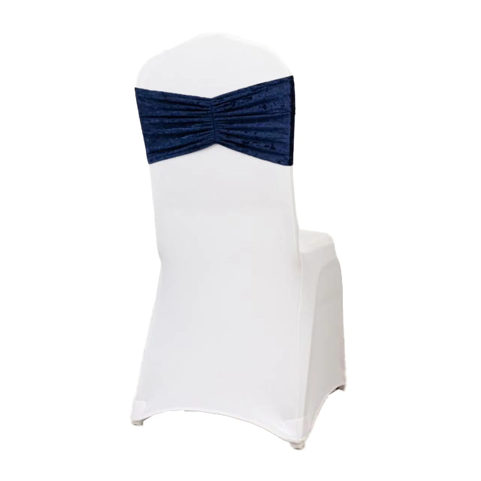 5 Pack Crushed Velvet Chair Sashes Navy Blue, Wide Ruffle Style Textured Decorative Chair Bands - 8"x15" - Image 8