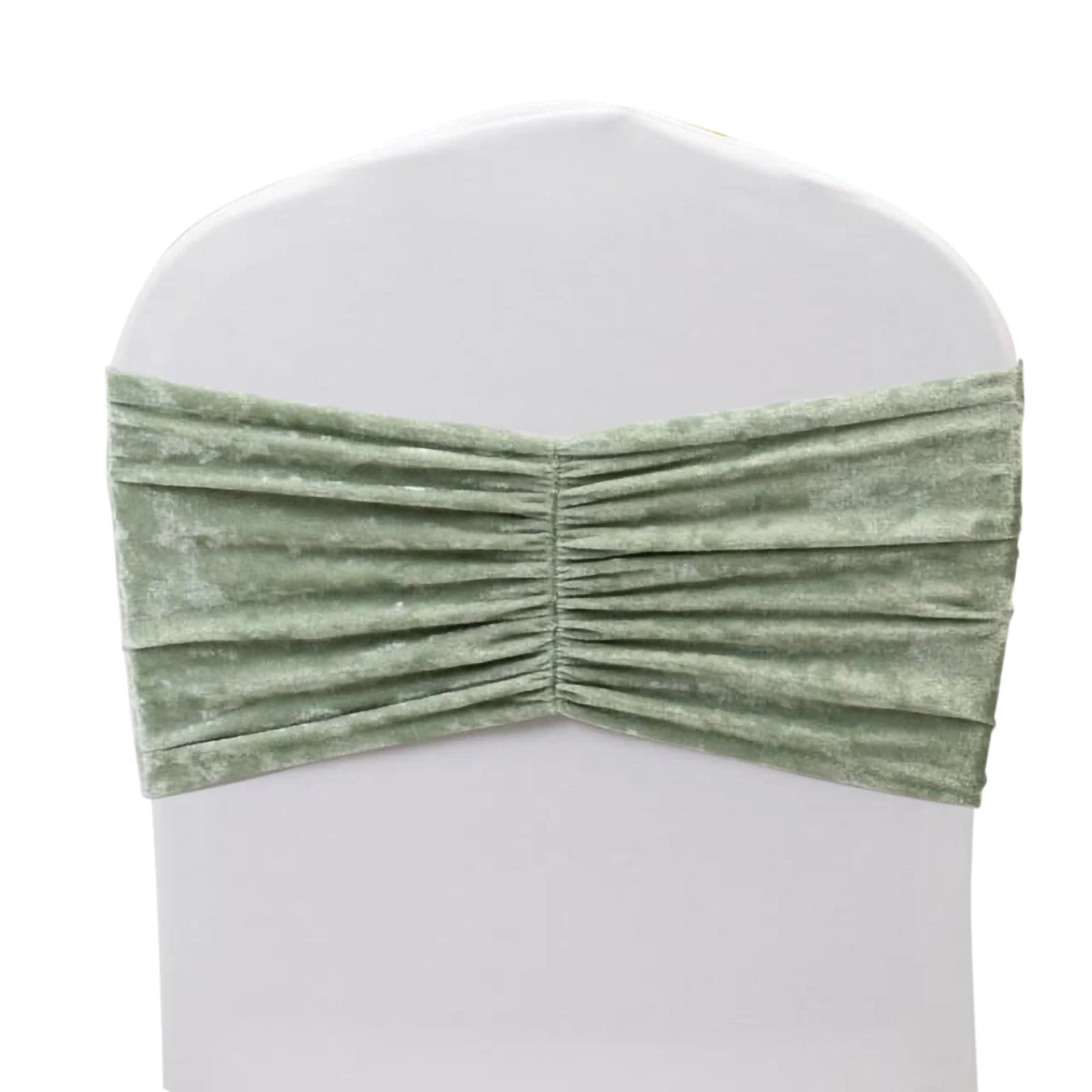 5 Pack Crushed Velvet Chair Sashes Sage Green, Wide Ruffle Style Textured Decorative Chair Bands - 8"x15" - Image 3
