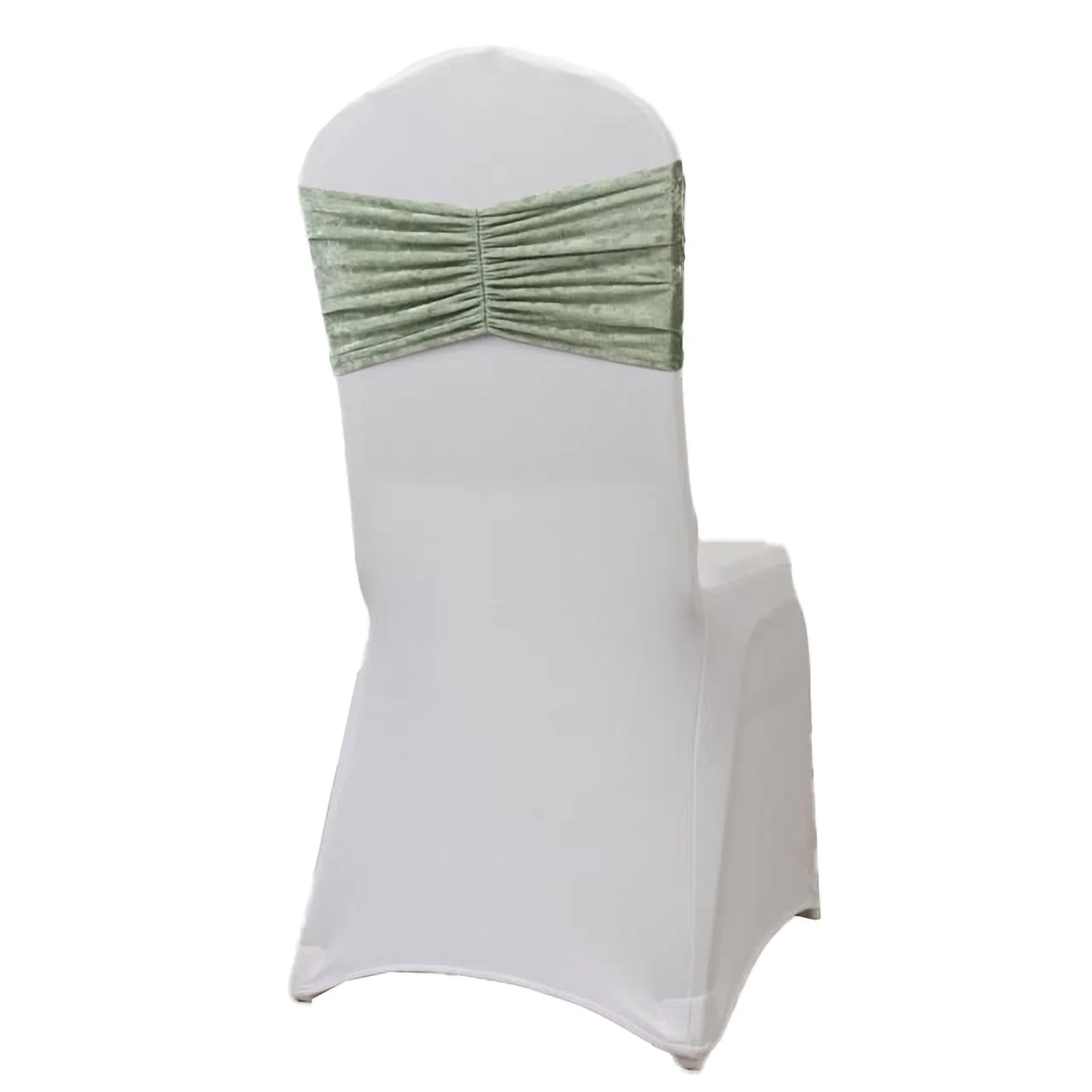 5 Pack Crushed Velvet Chair Sashes Sage Green, Wide Ruffle Style Textured Decorative Chair Bands - 8"x15" - Image 8