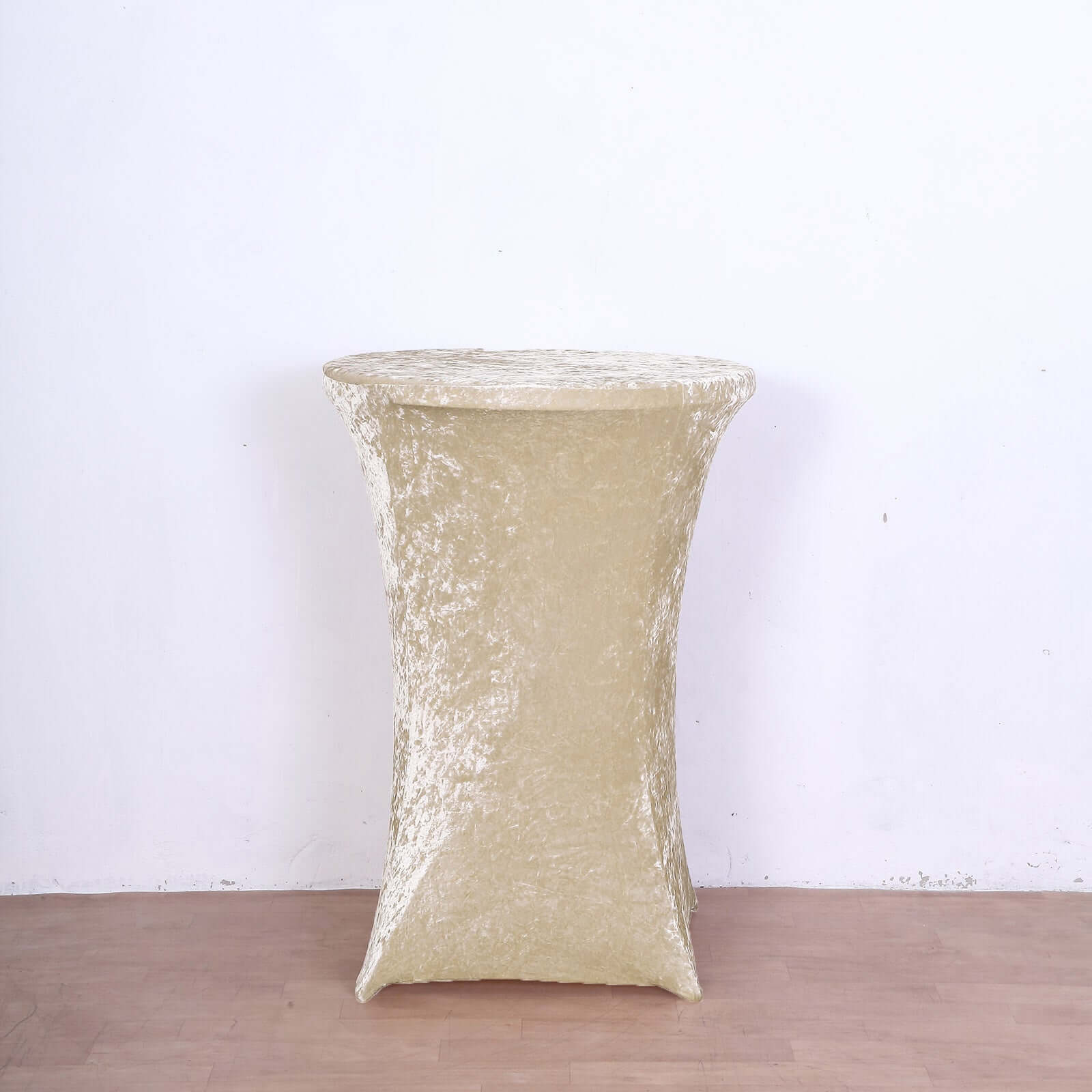 Crushed Velvet Spandex Round Cocktail Table Cover 30" Beige - Smooth Fitted Highboy Tablecloth for Receptions & Functions - Image 7