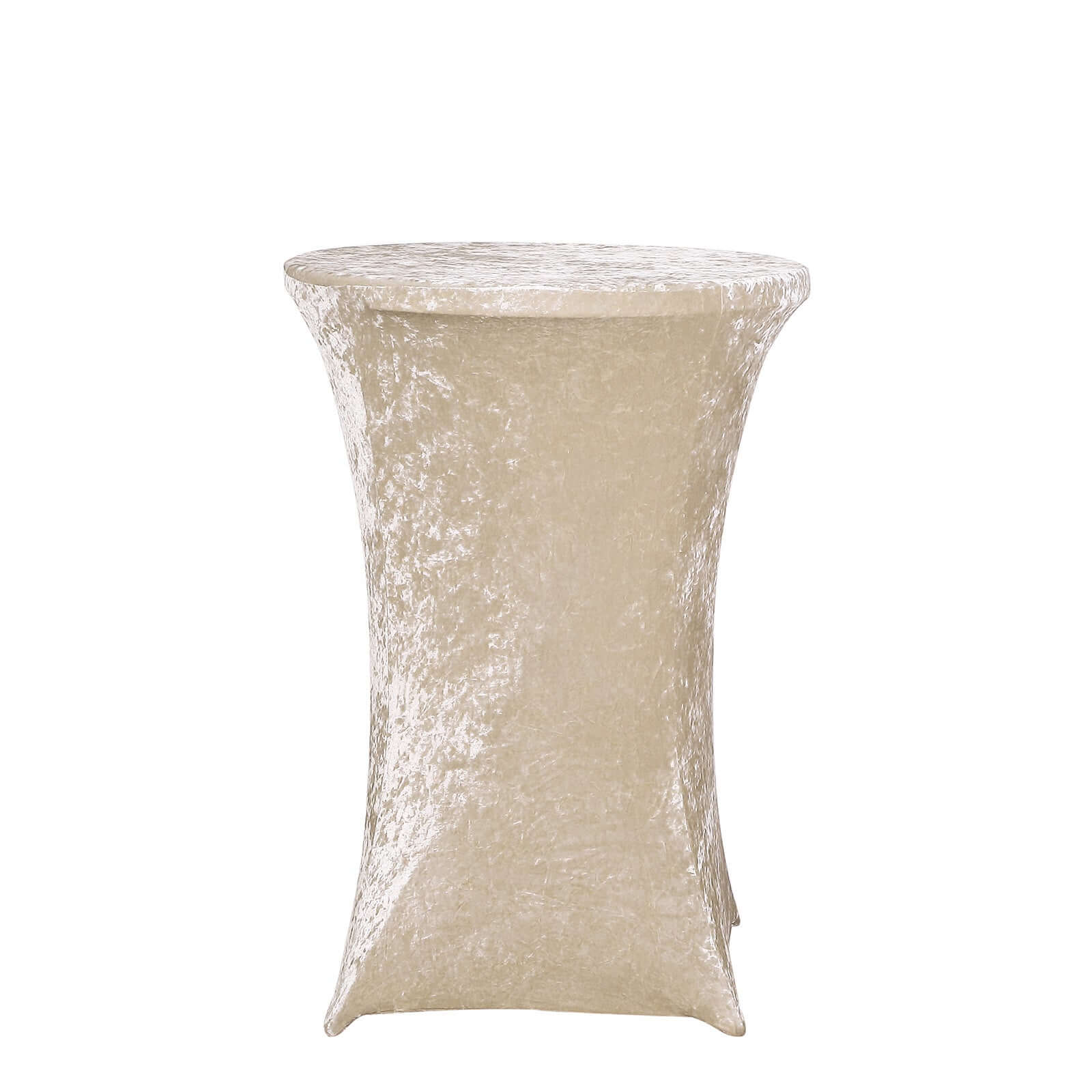 Crushed Velvet Spandex Round Cocktail Table Cover 30" Beige - Smooth Fitted Highboy Tablecloth for Receptions & Functions - Image 8