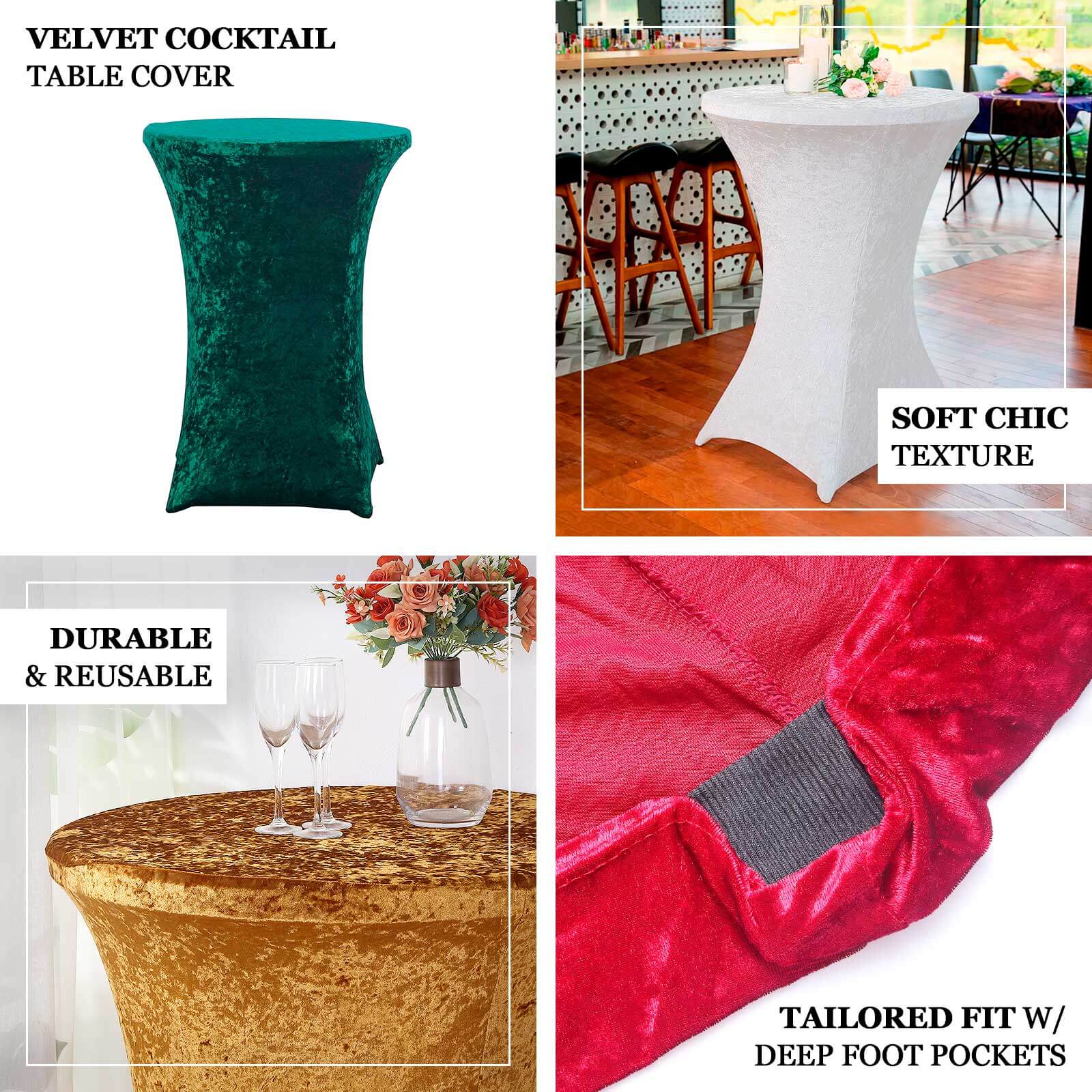 Crushed Velvet Spandex Round Cocktail Table Cover 30" Black - Smooth Fitted Highboy Tablecloth for Receptions & Functions - Image 4